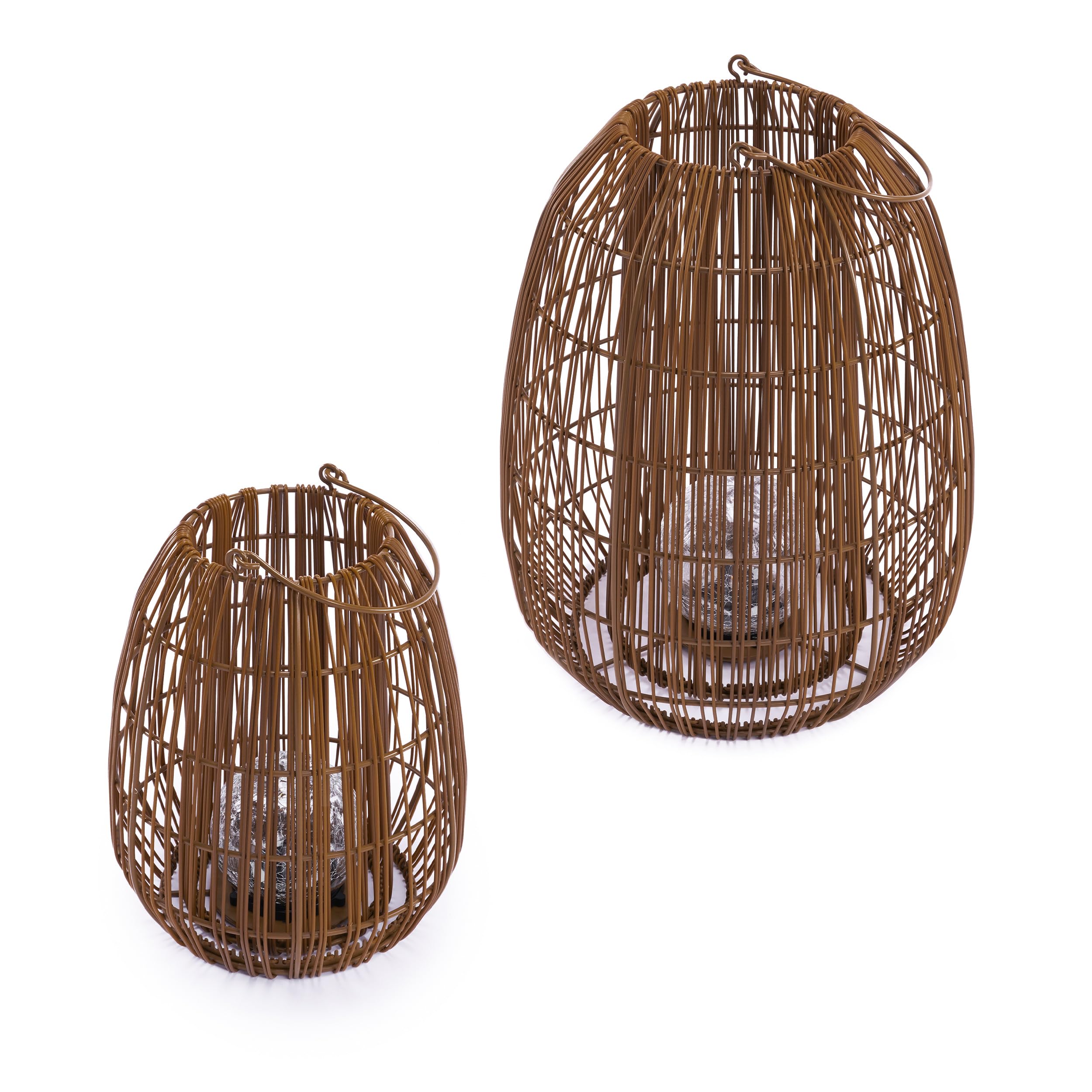 Esotec Solar Rattanleuchten Isabella, 2er Set, Crackle Bruchglas Kugel, Boho Windlichter für draußen, Polyrattan-Geflecht, Akku, Solarleuchte Rattan, wetterfest, outdoor, außen, IP44, 102283