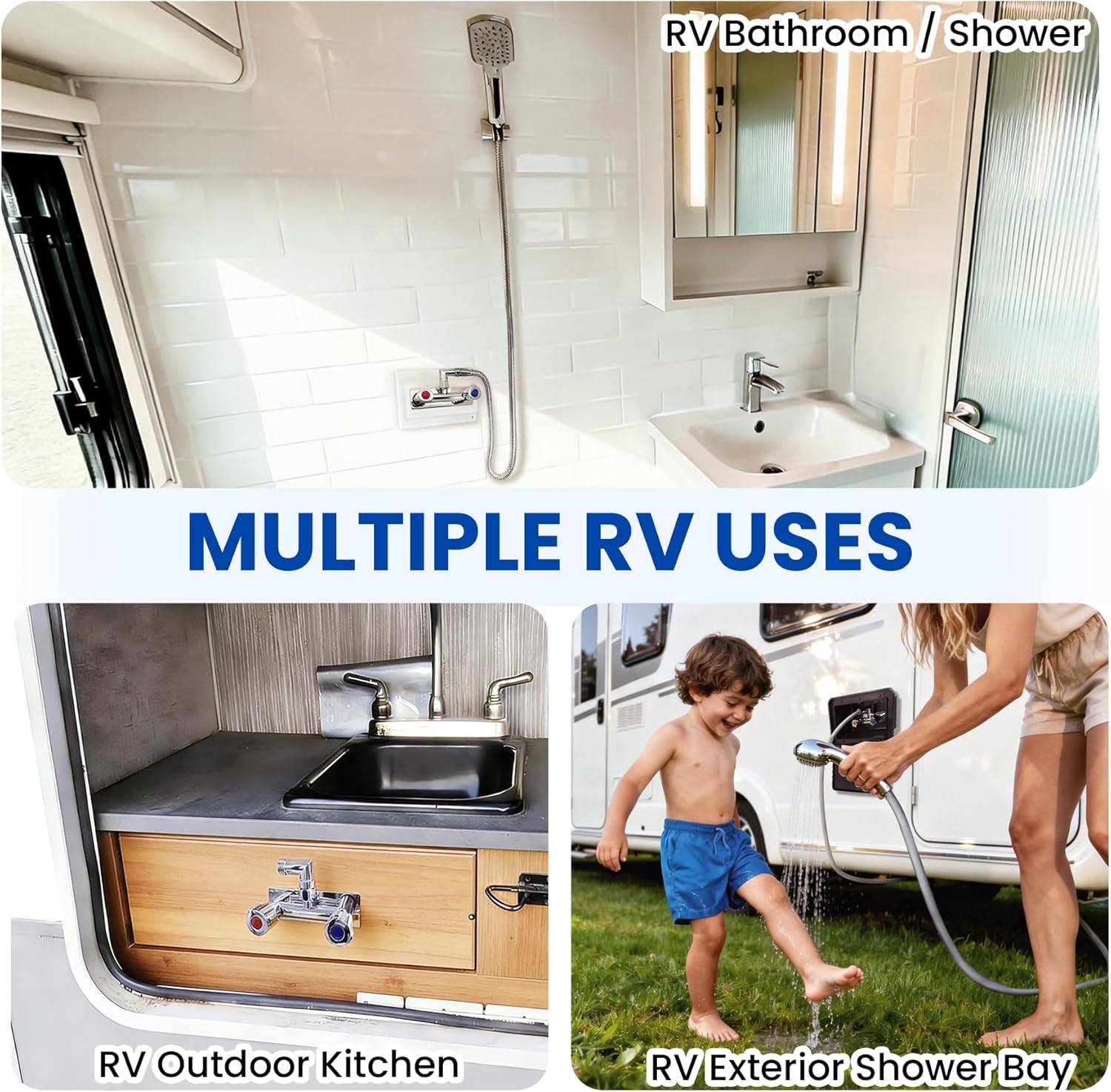 4" All Metal RV Shower Faucet, with 360° Swivel L-Shaped Adapter, Camper Shower Faucet Valve Diverter Replacement, Hot and Cold Water Control for RV Outside and Inside Bathroom Shower