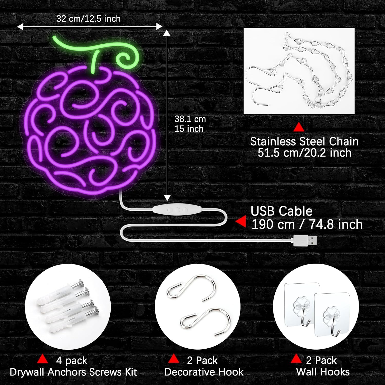 GTOTd Cyber Fruit-Pitaya Wall Art Decor Lamp Led Neon Sign.Purple Classroom Bedroom Gifts Merch Party Supplies for Acrylic USB Powered Home Night Light Living Kids Room Shop Bar