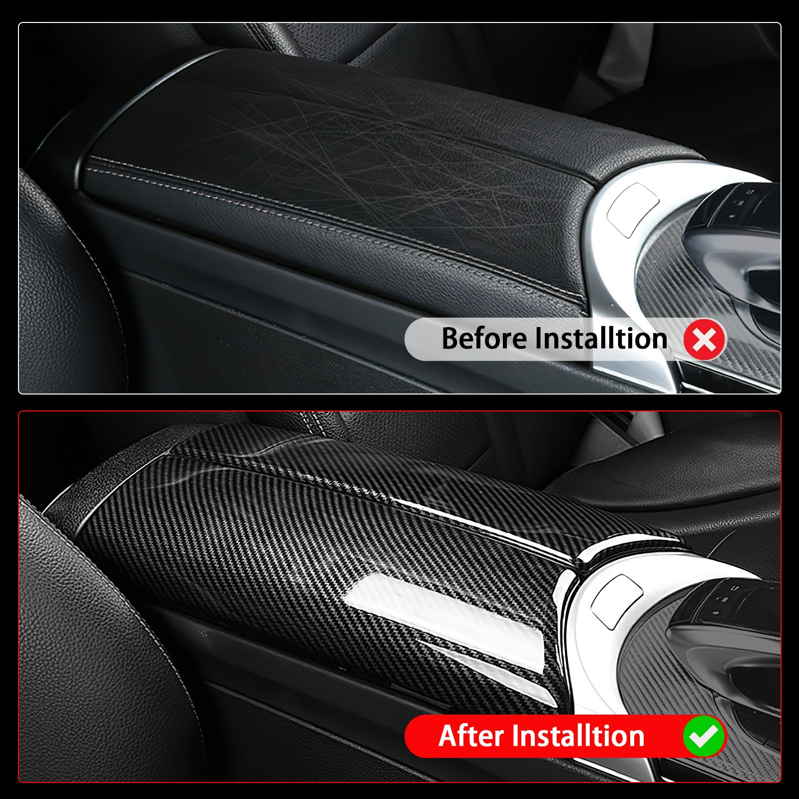 KUNGKIC Auto Armlehnen Box Abdeckung Mittelkonsole Beschützer Trim Aufkleber Innenraum Für Mercedes-benz C Klasse W205 GLC X253 2015-2021 Zubehör,ABS (Kohlefaser-Muster)