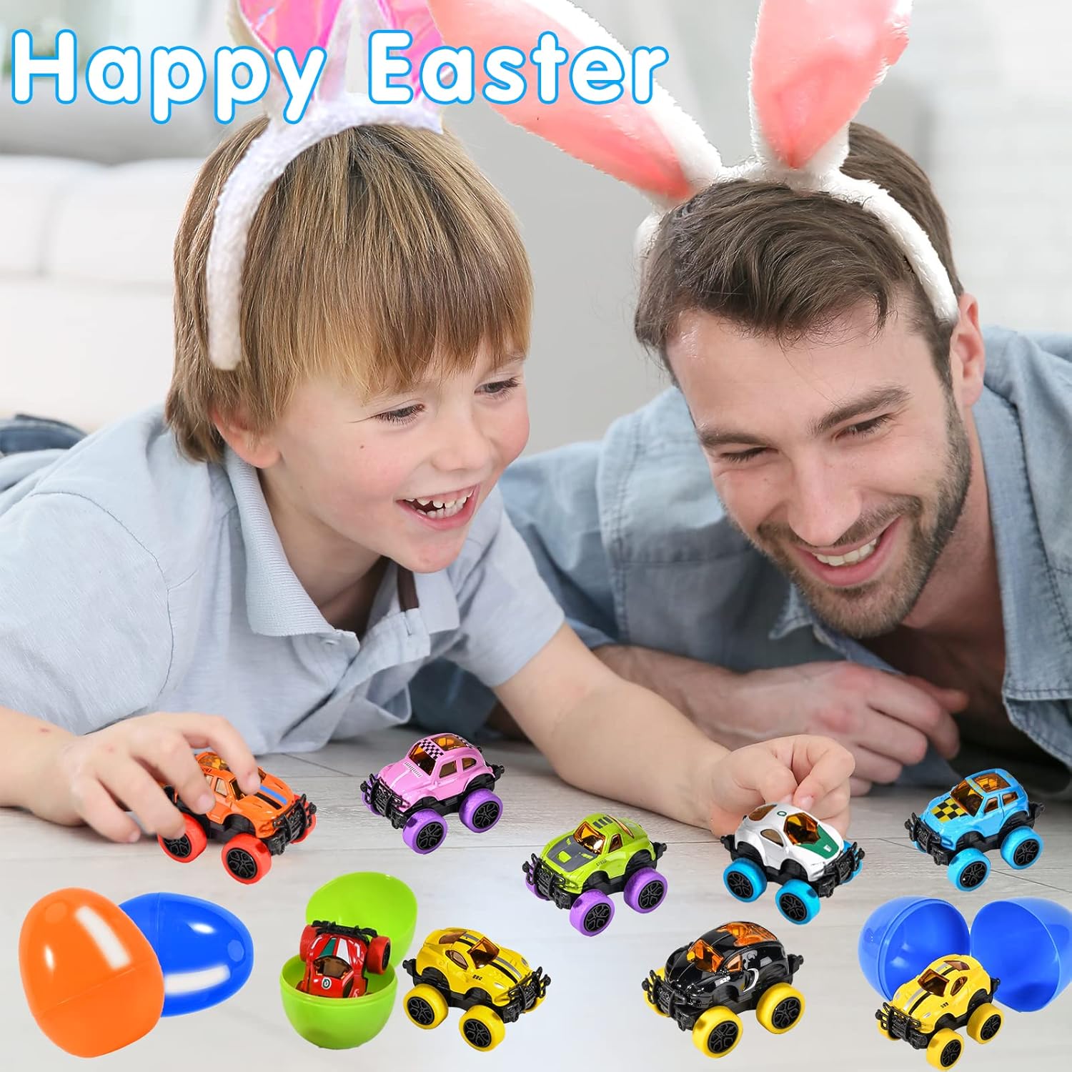 SpringFlower Easter Egg Filled with Pull Back Monster Car Trucks for Kids Easter Party Favor, Easter Egg Hunt, Basket Stuffer, Easter Basket Essentials, Classroom Rewards for Boys Kids,12 Pack