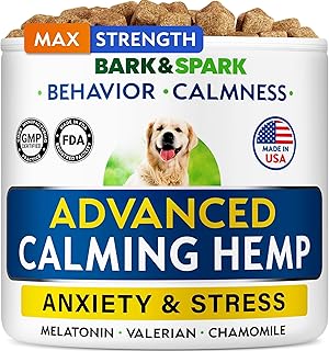 BARK&SPARK Advanced Calming Chews for Dogs - Hemp Chew + Melatonin - Anxiety Relief - Sleep Aid - Relaxing Treats - Stress...