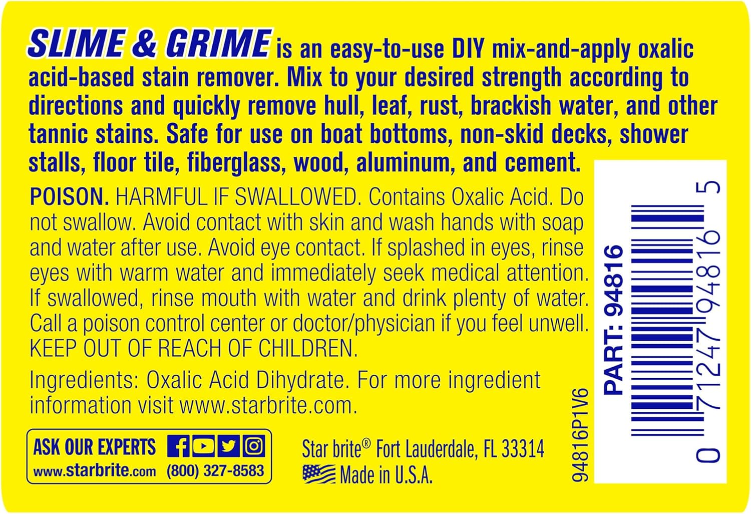 STAR BRITE Stain Remover Concentrate – Makes 5 Gallons – Removes Tarnish, Rust, and Tough Stains on Fiberglass, Metal, Wood, Cement, Tile, Decks, and More