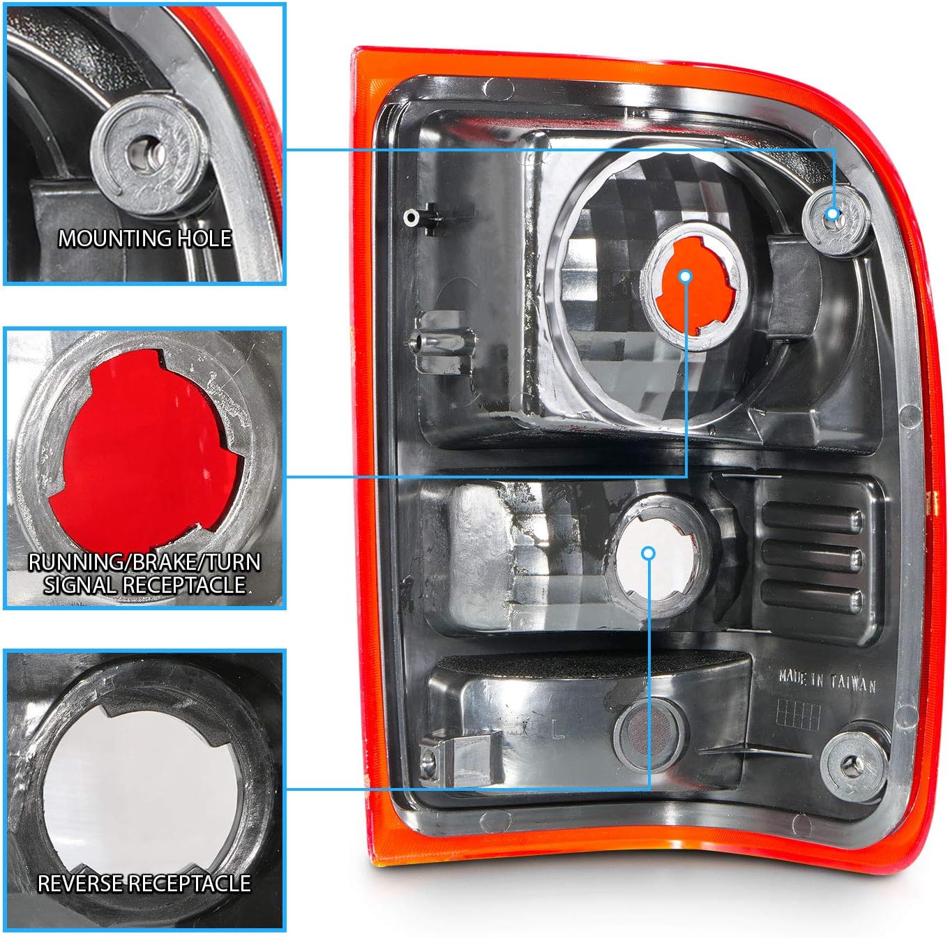 AmeriLite for 2001-2011 Ford Ranger Pickup Factory Style Crystal Red Replacement Tail Light Assembly Set - Passenger and Driver Side