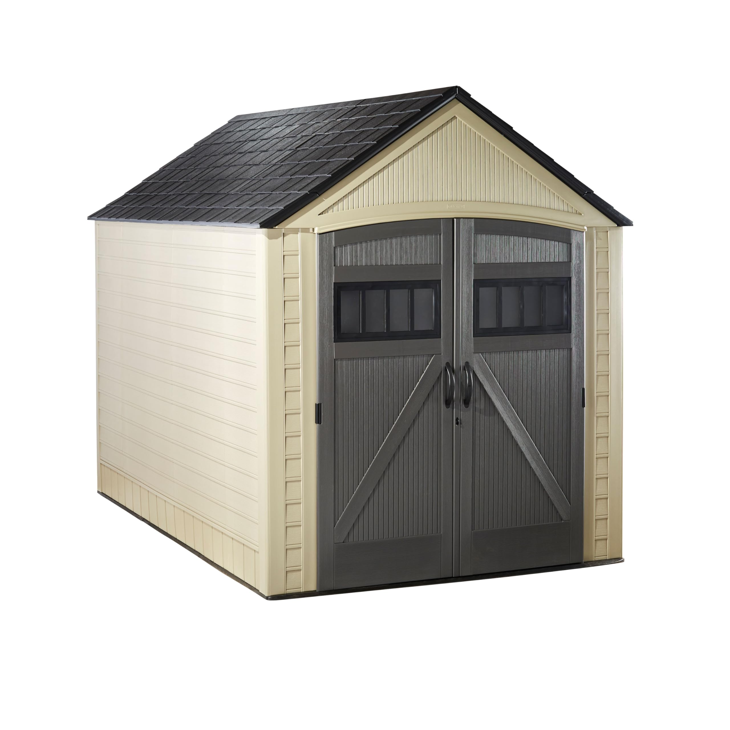 Rubbermaid Resin Outdoor Storage Shed With Floor (7 x 10.5 Ft) Weather Resistant, Brown Gable, Organization for Home/Backyard/Garden Tools/Lawn Mower/
