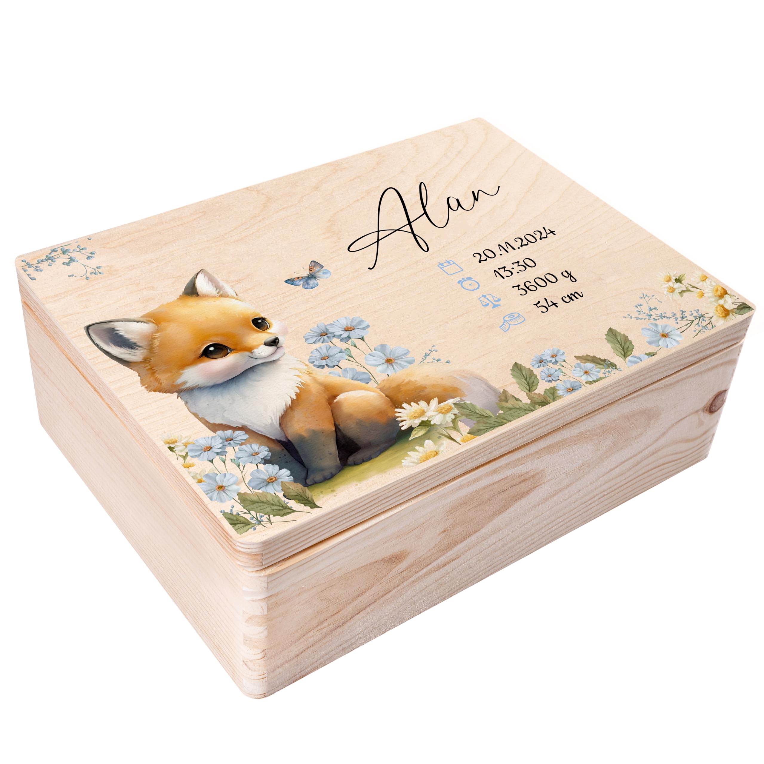 Creative Deco Personalised Memory Box Souvenir Box - Wild Animals Fox | Custom Keepsake Boxes | Customised Wooden Storage Box with Hinged Lid