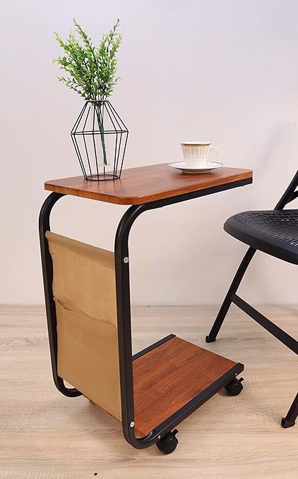 OET Wood, Metal Multipurpose Portable Bed Side Table/Study Table with Caster Wheels(ST03)