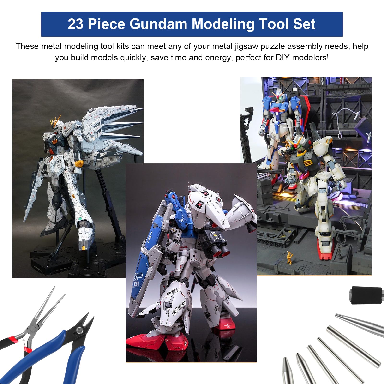 Juego de herramientas de rompecabezas de metal de 23 piezas, kits de modelos de metal, herramientas de asistencia de flexión para construcción de modelos y fijación