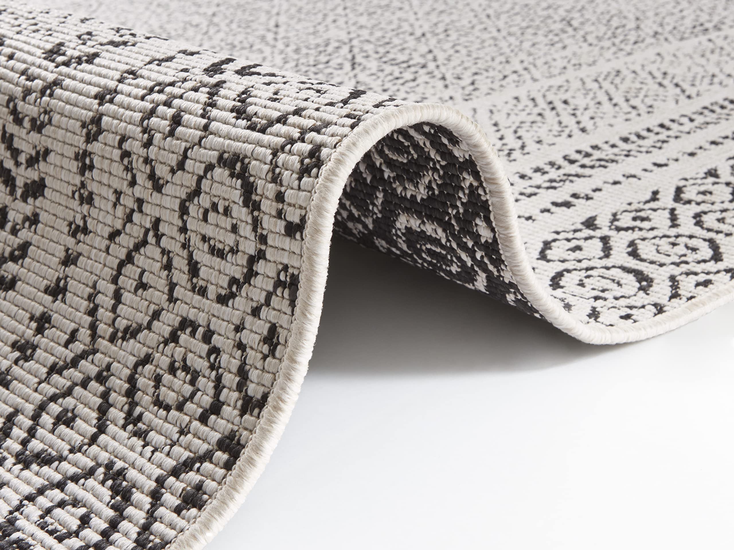 Hanse Home Telaio in tessuto piatto per interni ed esterni (100% polipropilene, resistente ai raggi UV e alle intemperie, adatto al riscaldamento a pavimento), dimensioni: 80 x 250 cm, colore: nero/crema