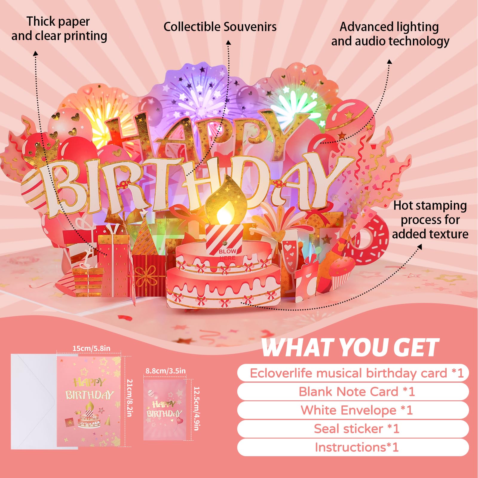 Ecloverlife Tarjetas de cumpleaños musicales para niños y niñas