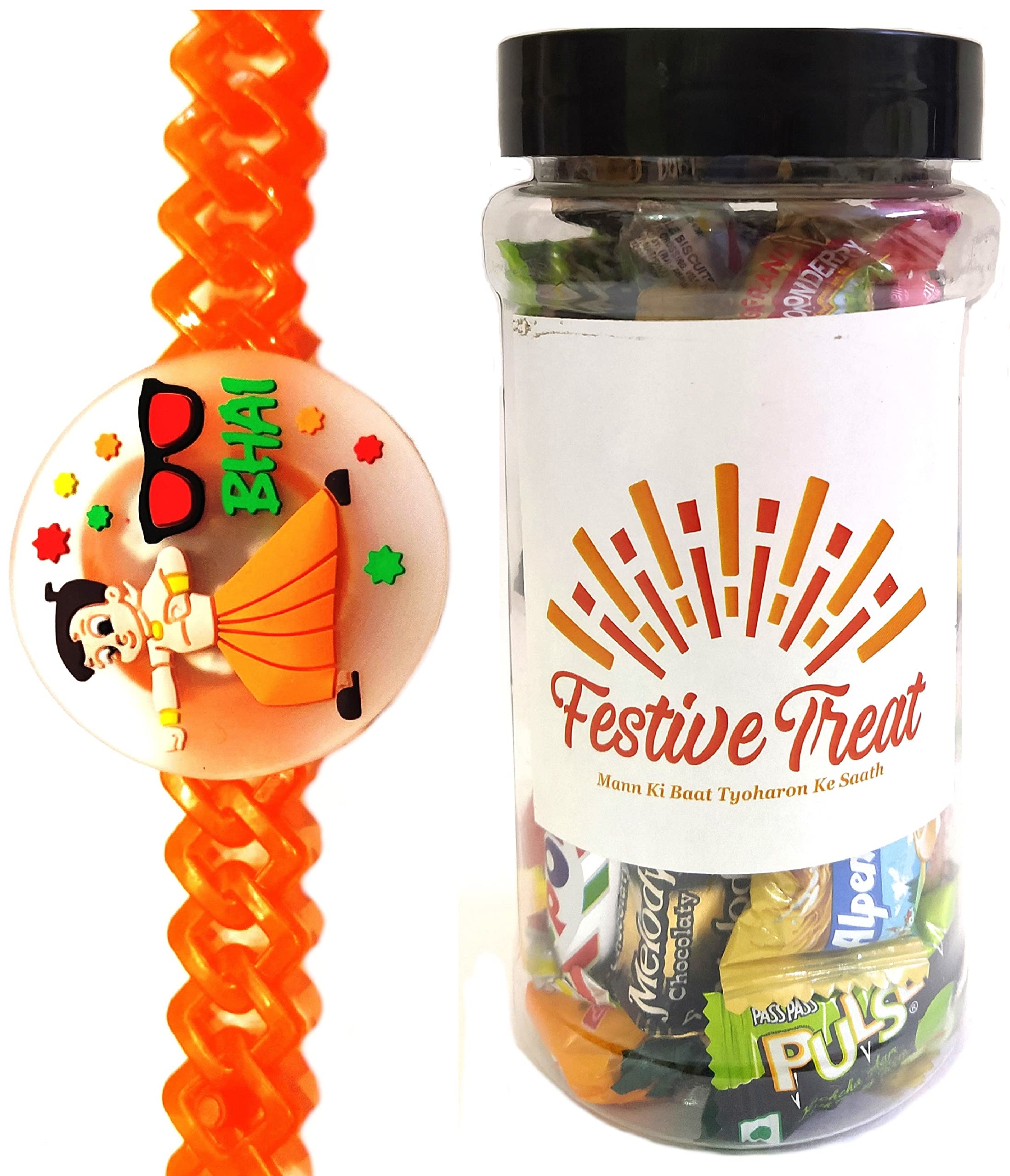Chota Bhai LED Rakhi for Kids, Festive Treat Jar Gift, Personal Message & Roli Chandan Chawal Mishri Pack for Little Small Bhai Bhaiya Brother-image-29