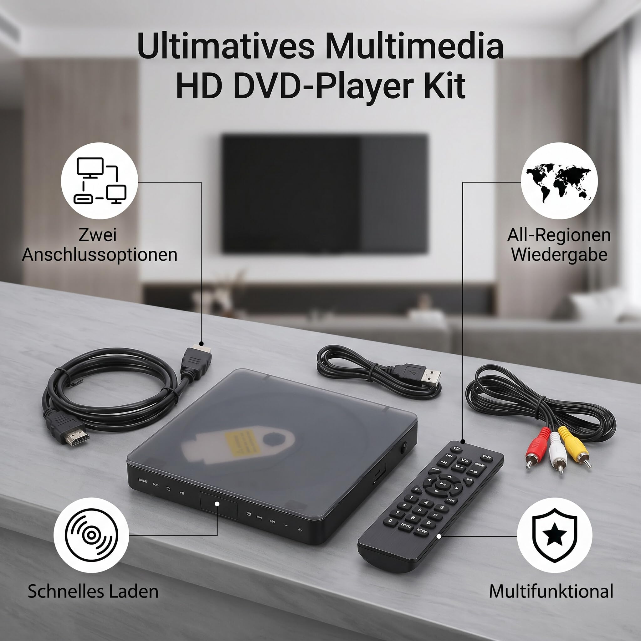 Ejoyous Reproductores DVD para TV, Full HD 1080P Reproductor DVD Compacto Universal, Reproductores de Bluray con Conectividad HDMI y AV, con Conversión Asc