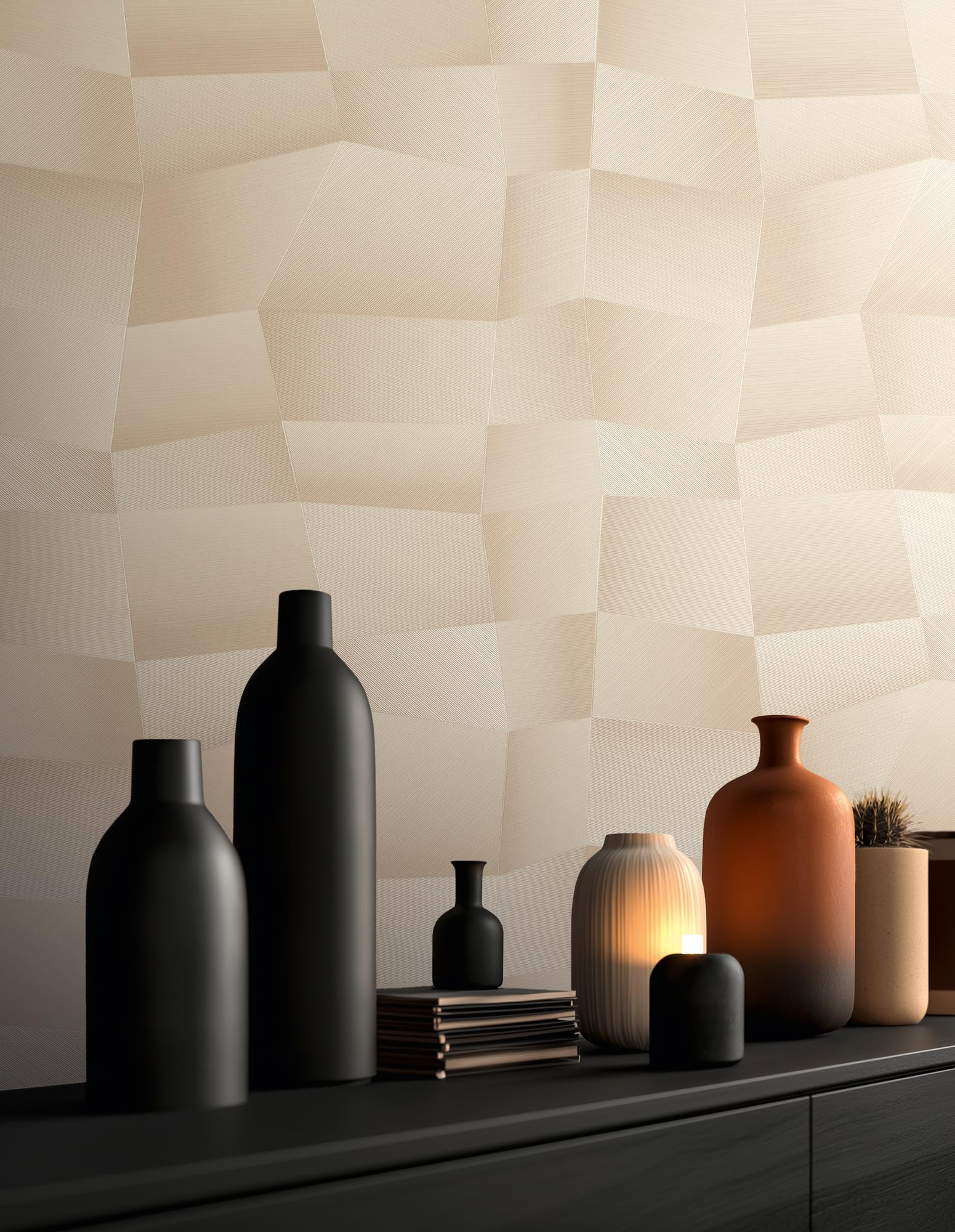 livingwalls papel pintado TNT con efecto 3D en beige, crema, metálico – papel pintado de diseño geométrico 10,05 m x 0,53 m – 791974