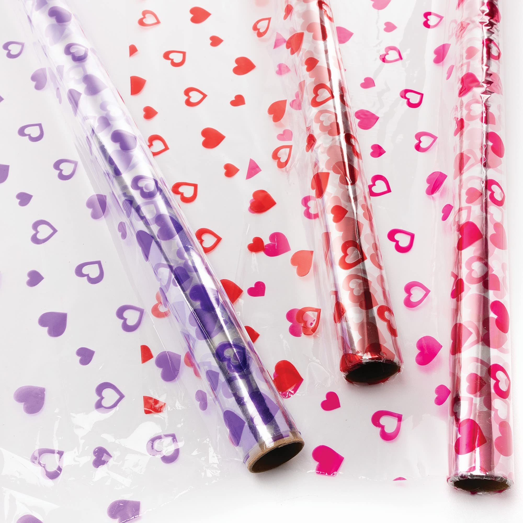 Baker Ross Cellophane Rolls with Heart Motifs - Pack of 3, Kids Valentine's Craft Supplies (FC299)