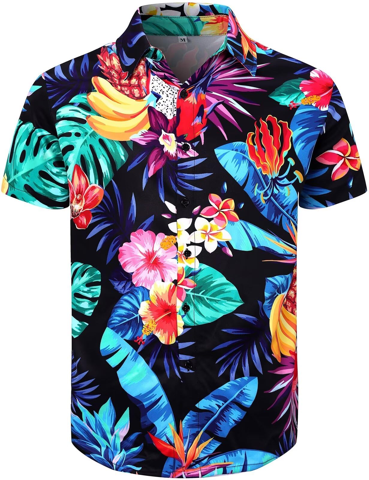 Fashonal Men's Tropical Fruit Black Hawaiian Shirt Button Down Tropical Beach Short Sleeve Aloha Shirt, Xxl