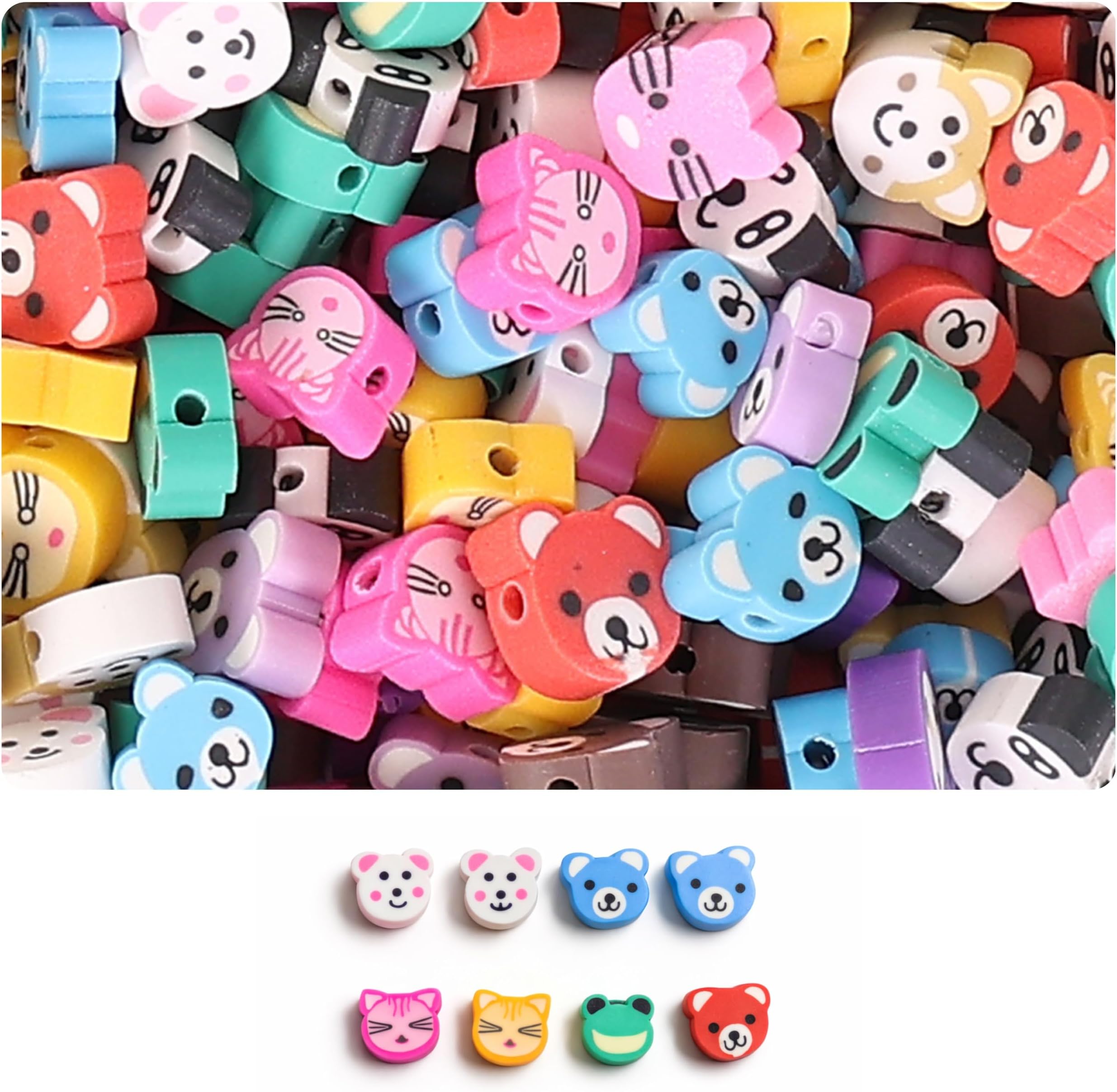 Ambitieux 100 Pcs Fruit Shape Rubber Beads for Jewelry Making | Soft Polymer Clay for Bracelets, Necklaces & DIY Crafts | Cute Colorful for Kids, Girls & Gifts (Animals)