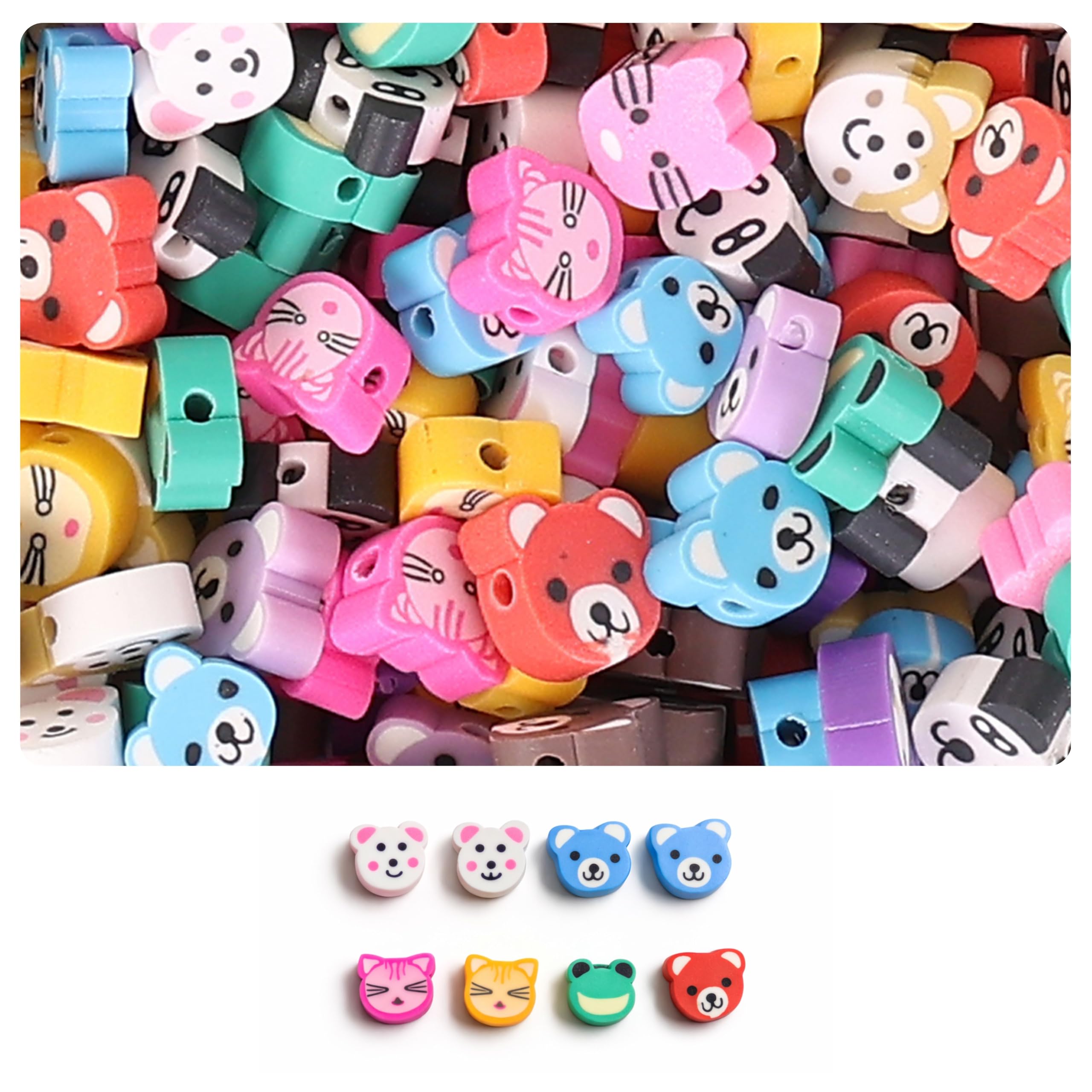 Ambitieux 100 Pcs Fruit Shape Rubber Beads for Jewelry Making | Soft Polymer Clay for Bracelets, Necklaces & DIY Crafts | Cute Colorful for Kids, Girls & Gifts (Animals)