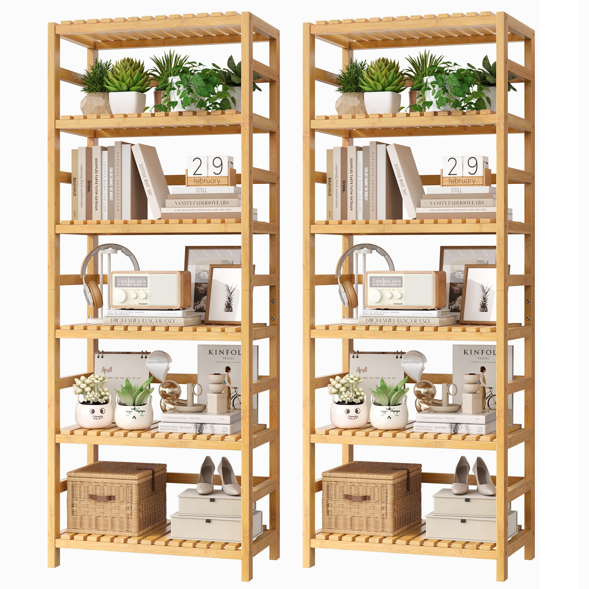 FOTOSOK 6-Tier Bamboo Shelf 2 Pcs