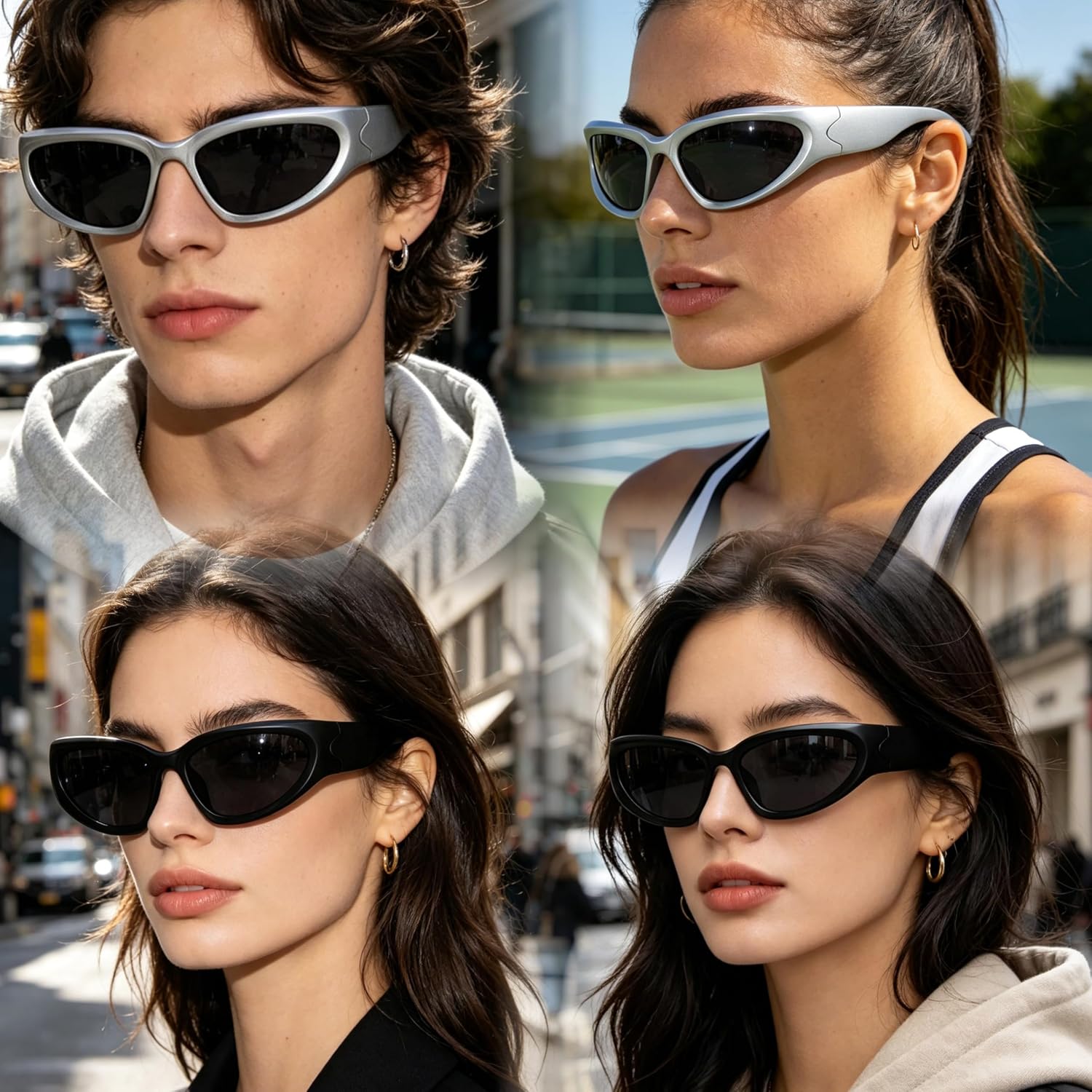 milramtob Y2K Wrap Around Sunglasses Trendy Silver Glasses Retro 90s Shades Women Futuristic
