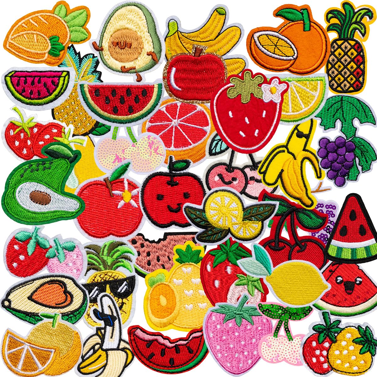 40 PCS Random Assorted Fruit Patches Iron on Sew on Embroidered Applique Apple Pineapple Strawberry Patches for Coat Hat Pants Clothes Backpacks Jeans Bags Jackets Uniforms DIY Decoration