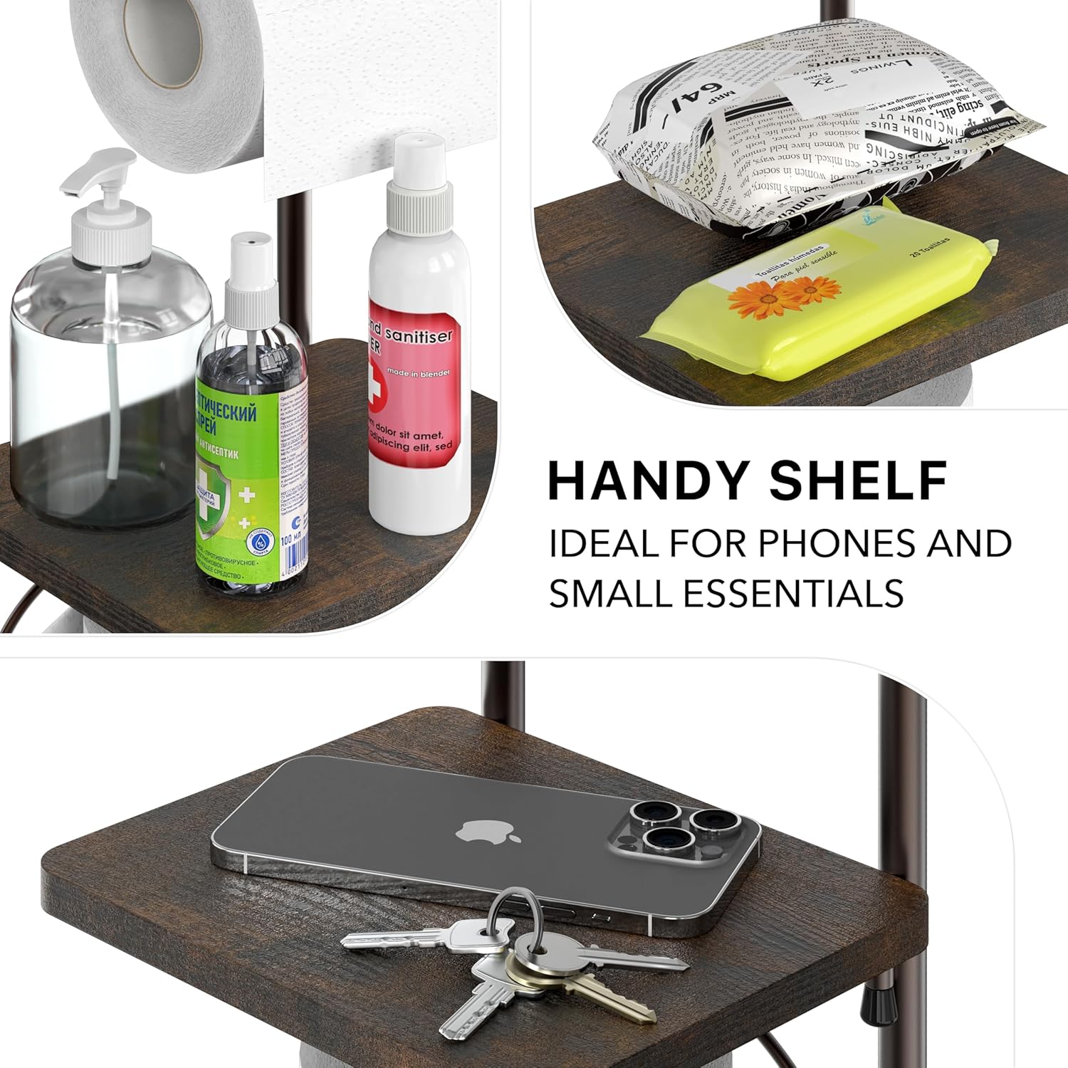 Simple Houseware English Style Bathroom Toilet Tissue Roll Holder Stand with Shelf, Bronze - Image 4