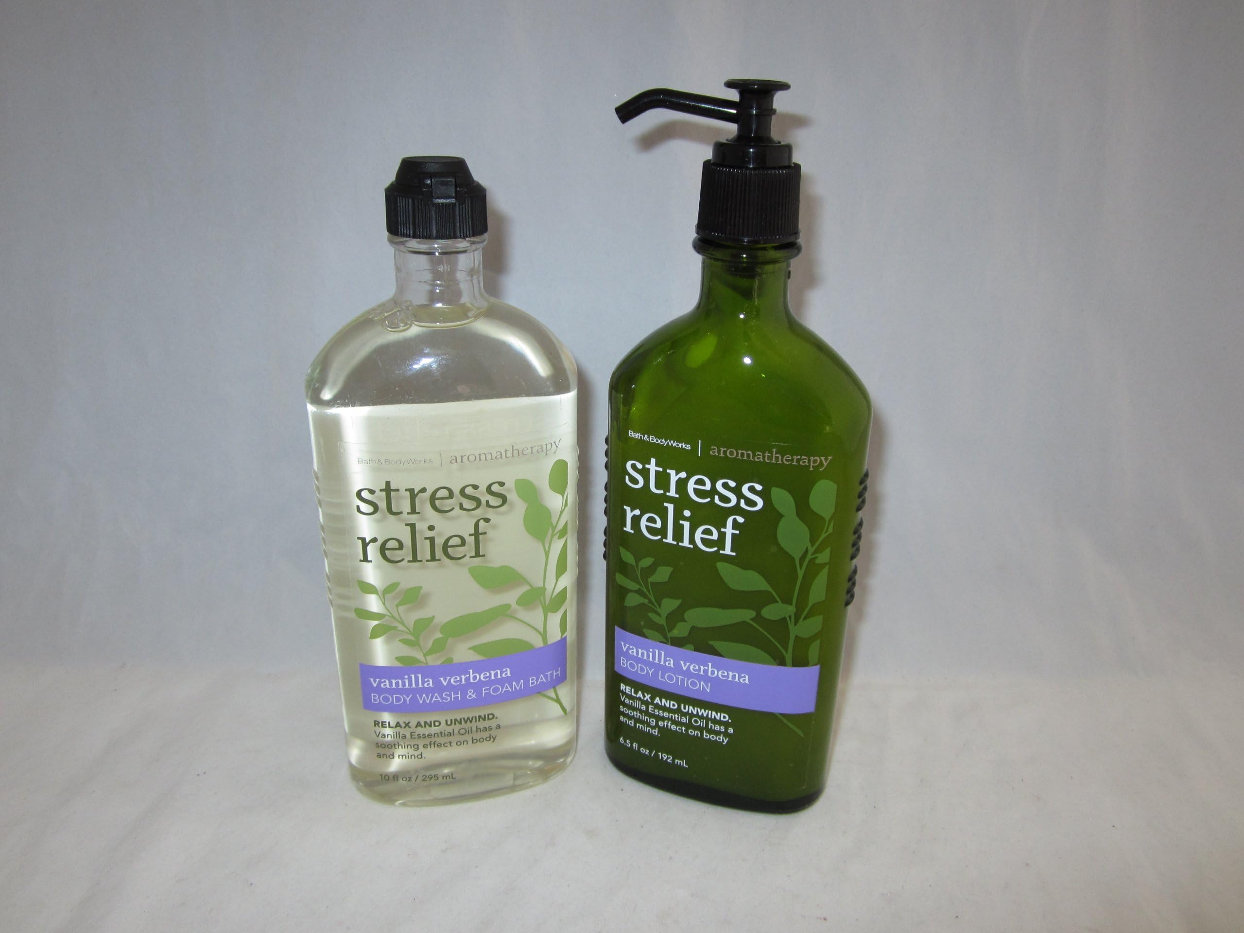 Bath & Body Works Aromatherapy Stress Relief Vanilla Verbena Bundle - 6.5 oz Body Lotion & 10 oz Body Wash and Foam Bath