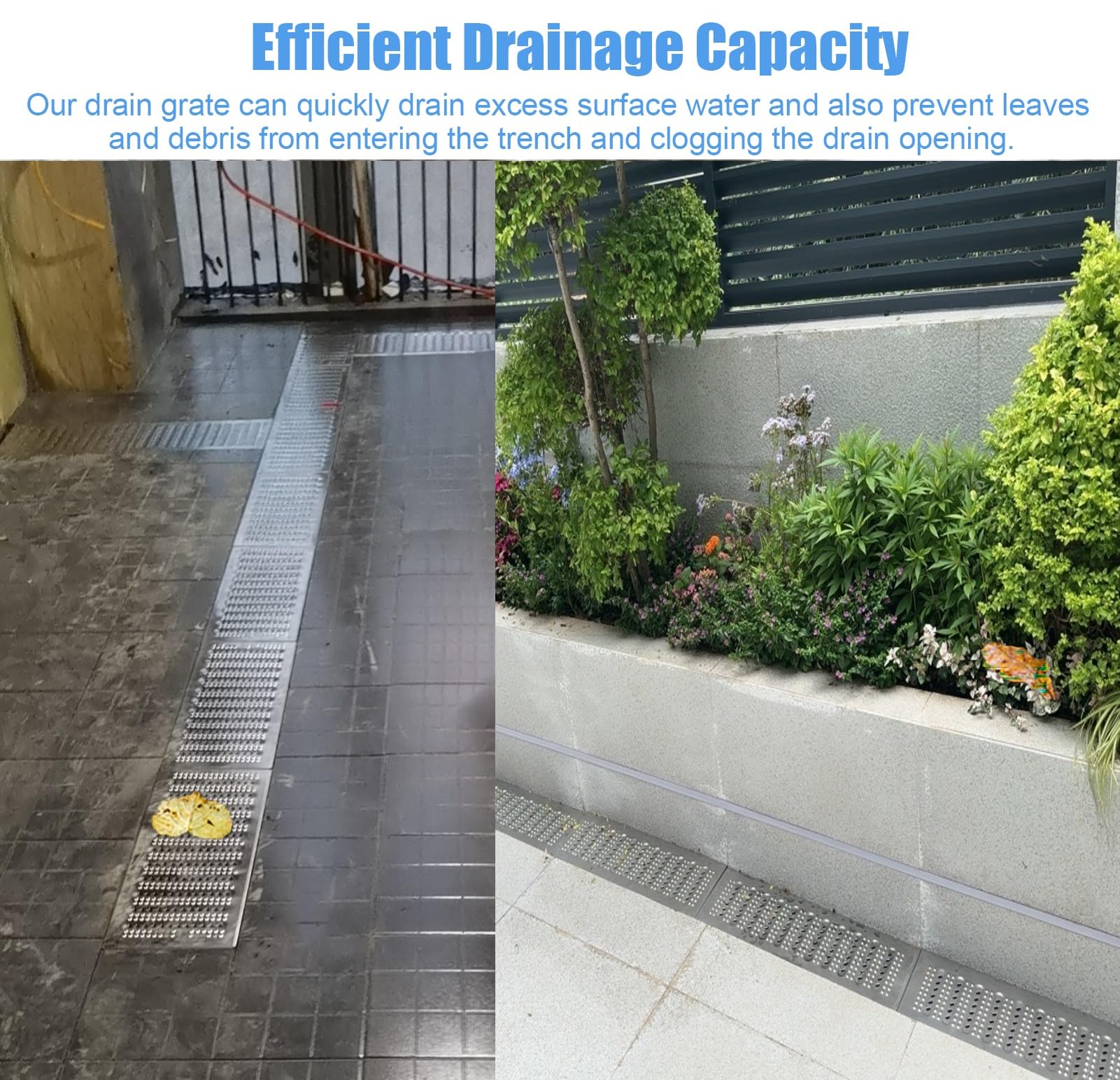 Griglia per canali di drenaggio, coperture per scarichi da esterni in acciaio inossidabile 304 con gommini antiscivolo, griglia in metallo per cortile, marciapiede, garage, fognature