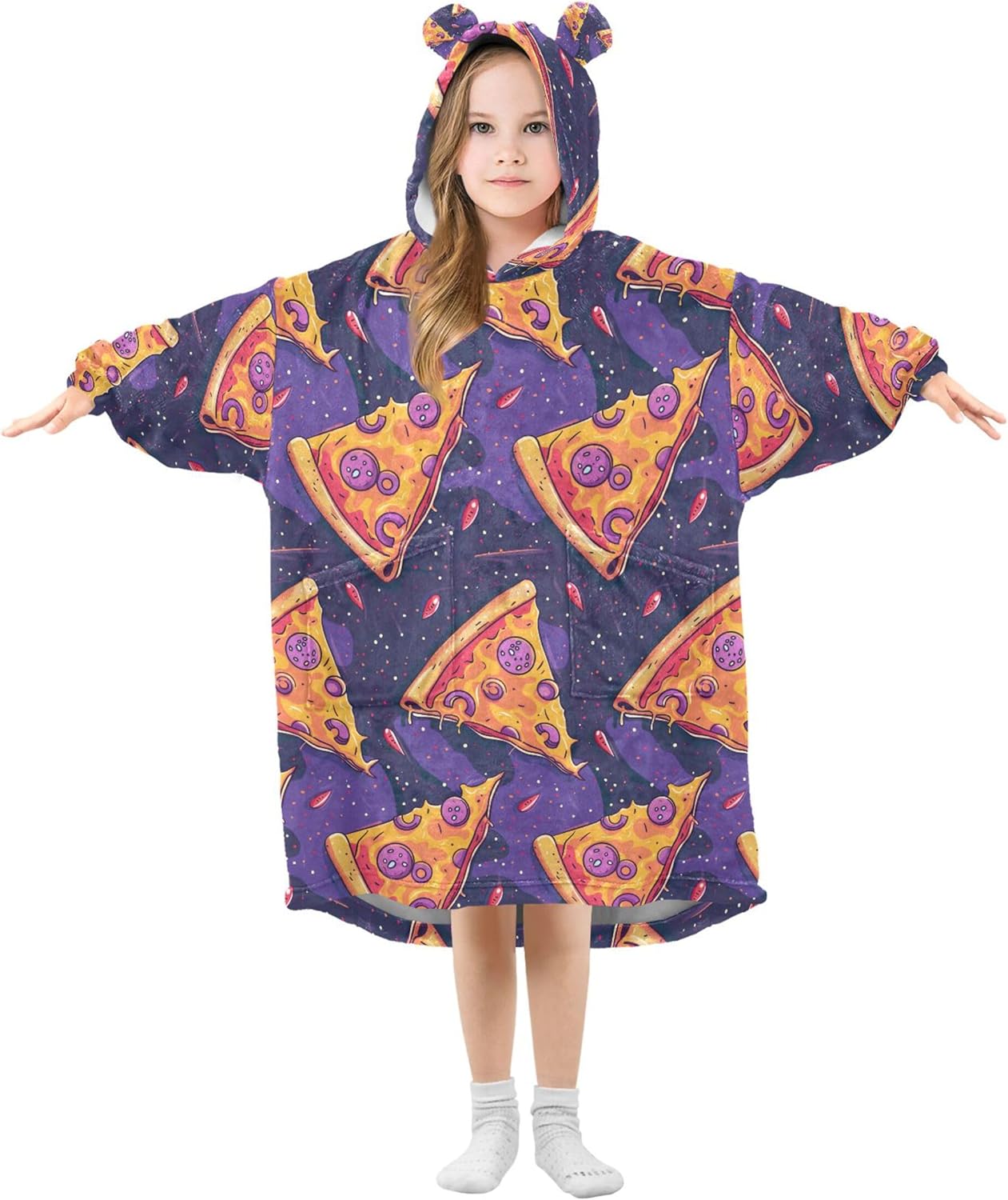 Pizza Food Kids Wearable Blanket Hoodie with Pocket and Sleeves for Toddlers, Cute Hoodies Girls Boys B0403799