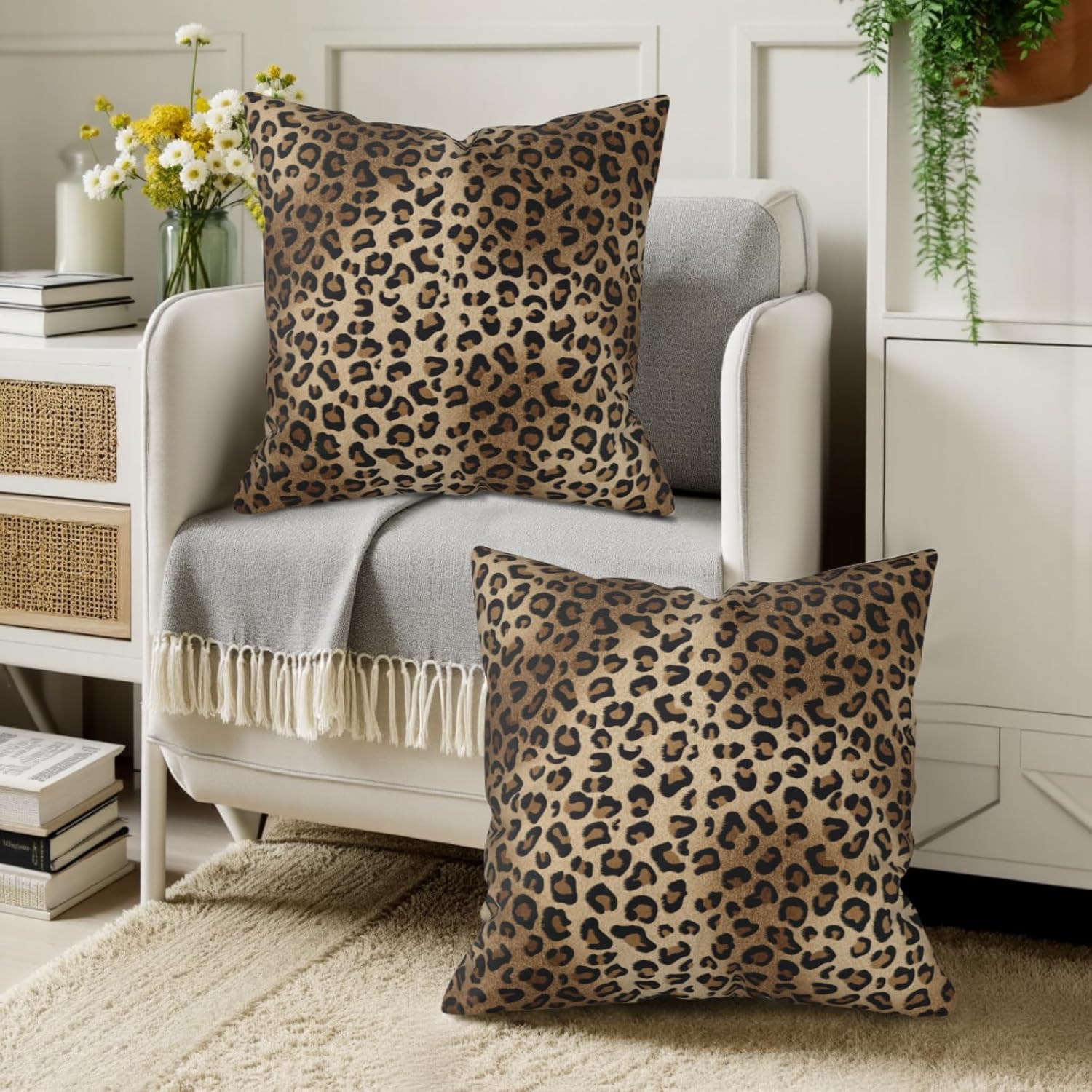 Brown Leopard Pillow Cover - Cheetah Print Throw Pillow Covers 18x18 Set of 2 Animal Print Couch Pillow Cases Decorative for Indoor Bedroom - Image 7