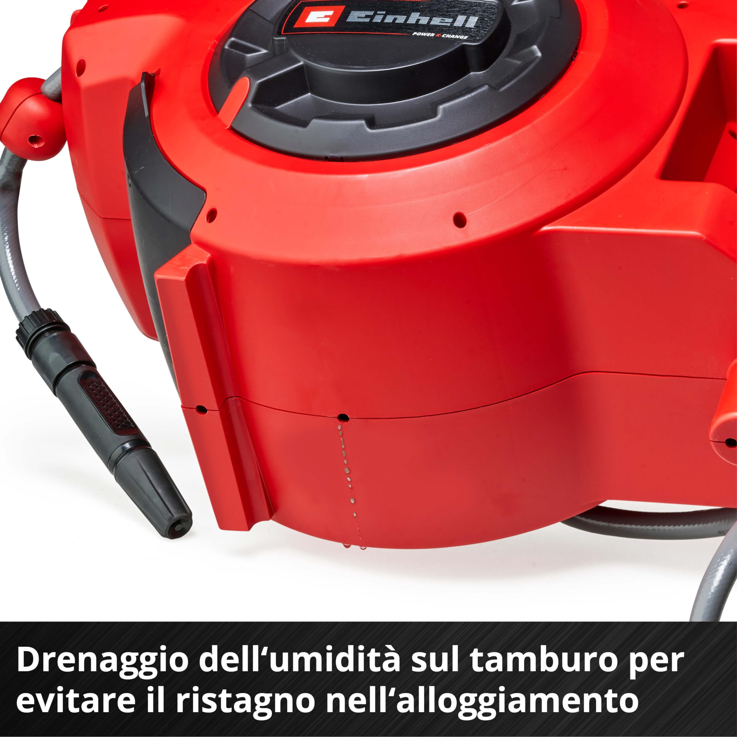 Einhell Tamburo avvolgitubo a batteria GE-HR 18/30 Li-Solo Power X-Change (avvolgitubo automatico, orientabile fino a 180°, supporto a parete, tubo e irroratore, manichetta da 30 m, senza batteria)