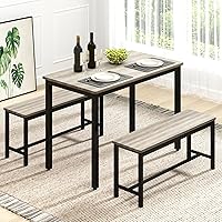 Rovibek Grey Dining Table Set for 4 with 2 Benches - Space-Saving Kitchen Table for Small Apartments & Homes