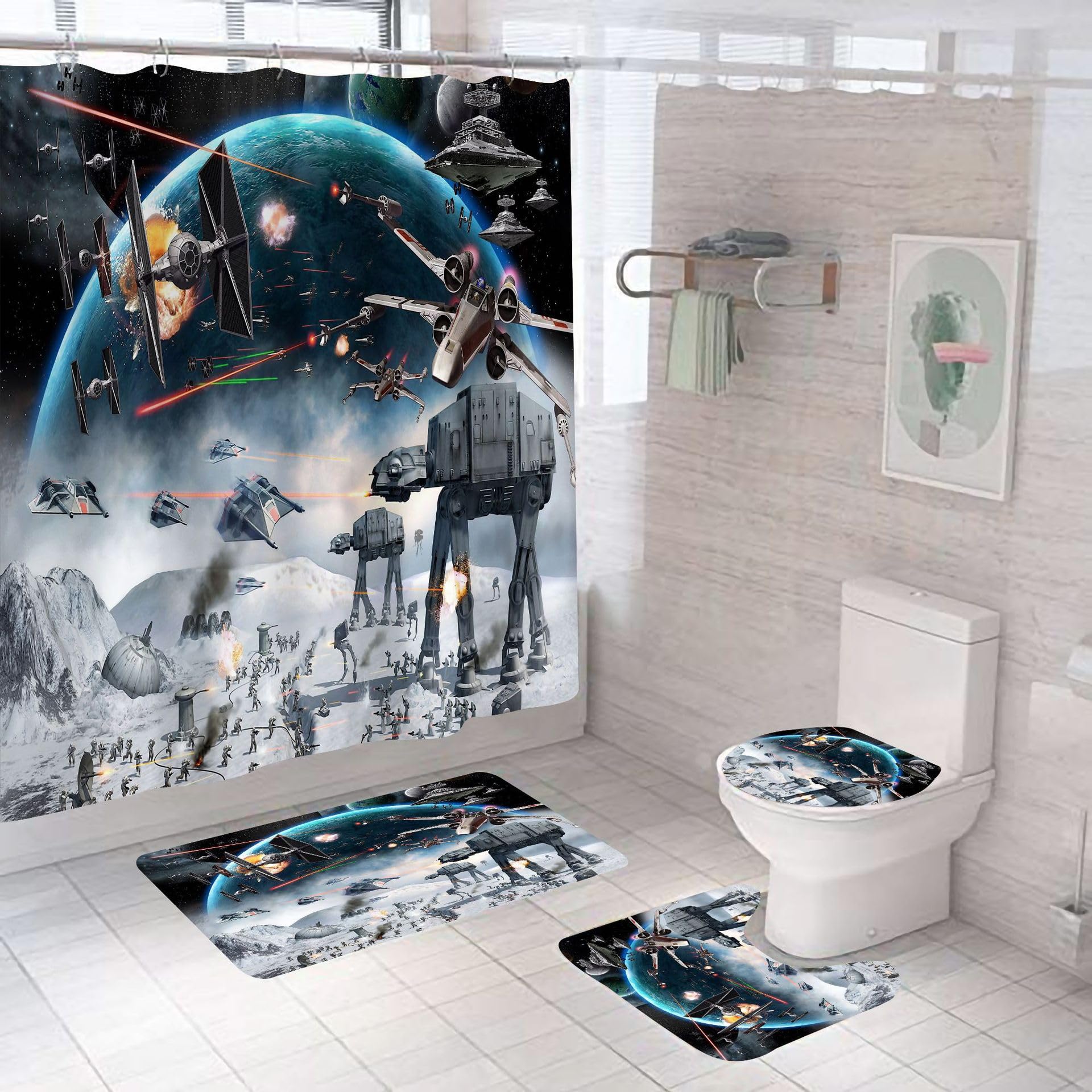 Rideau de Douche Space Wars, Impression numérique 3D, Ensemble de Rideaux de Douche Space Wars, Rideau de séparation de Salle de Bain(180 * 180CM)