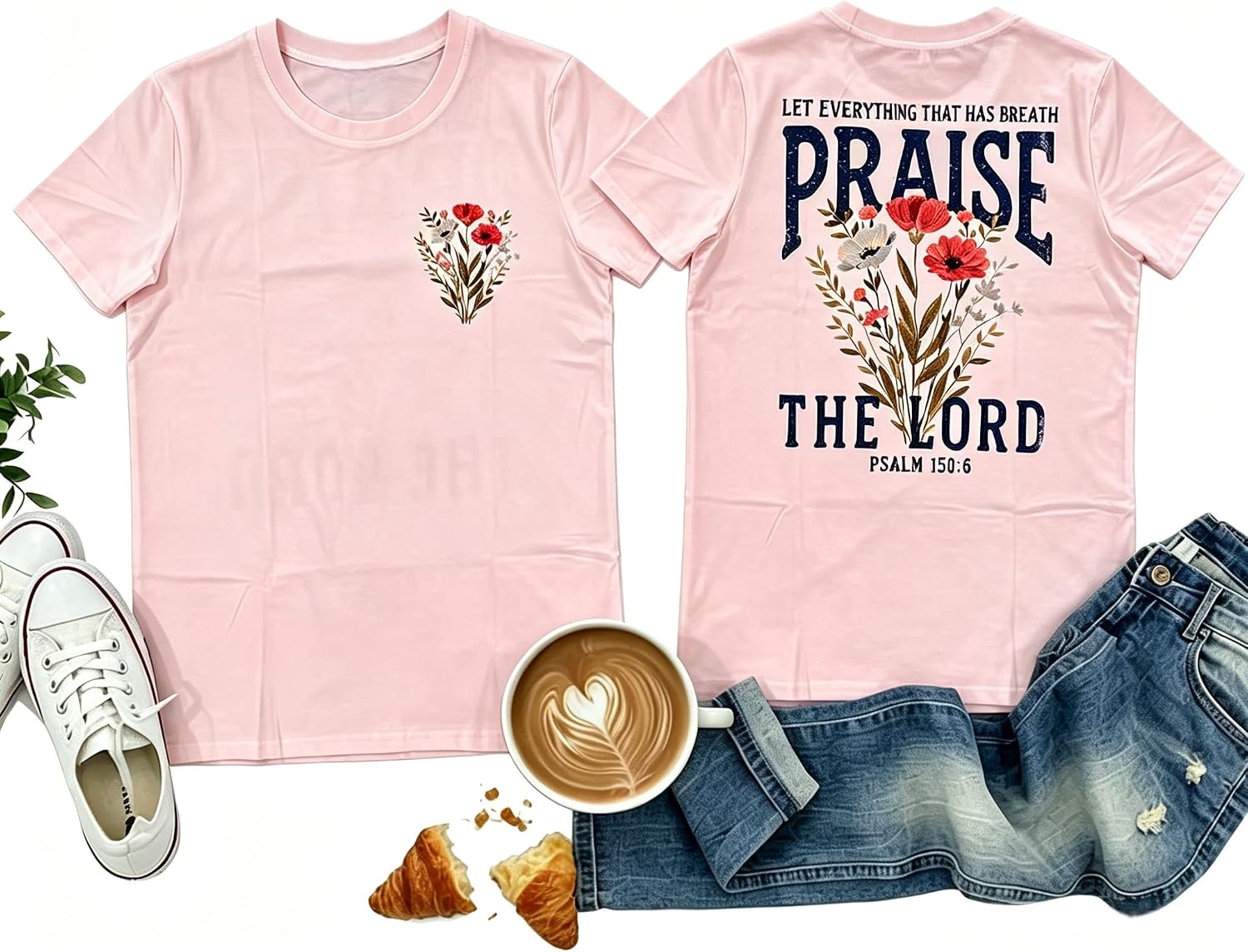 Muicy Women's Cross Heart Print Cotton Christian T-Shirts Religious Christian Tops for Summer Church 2026 image 5