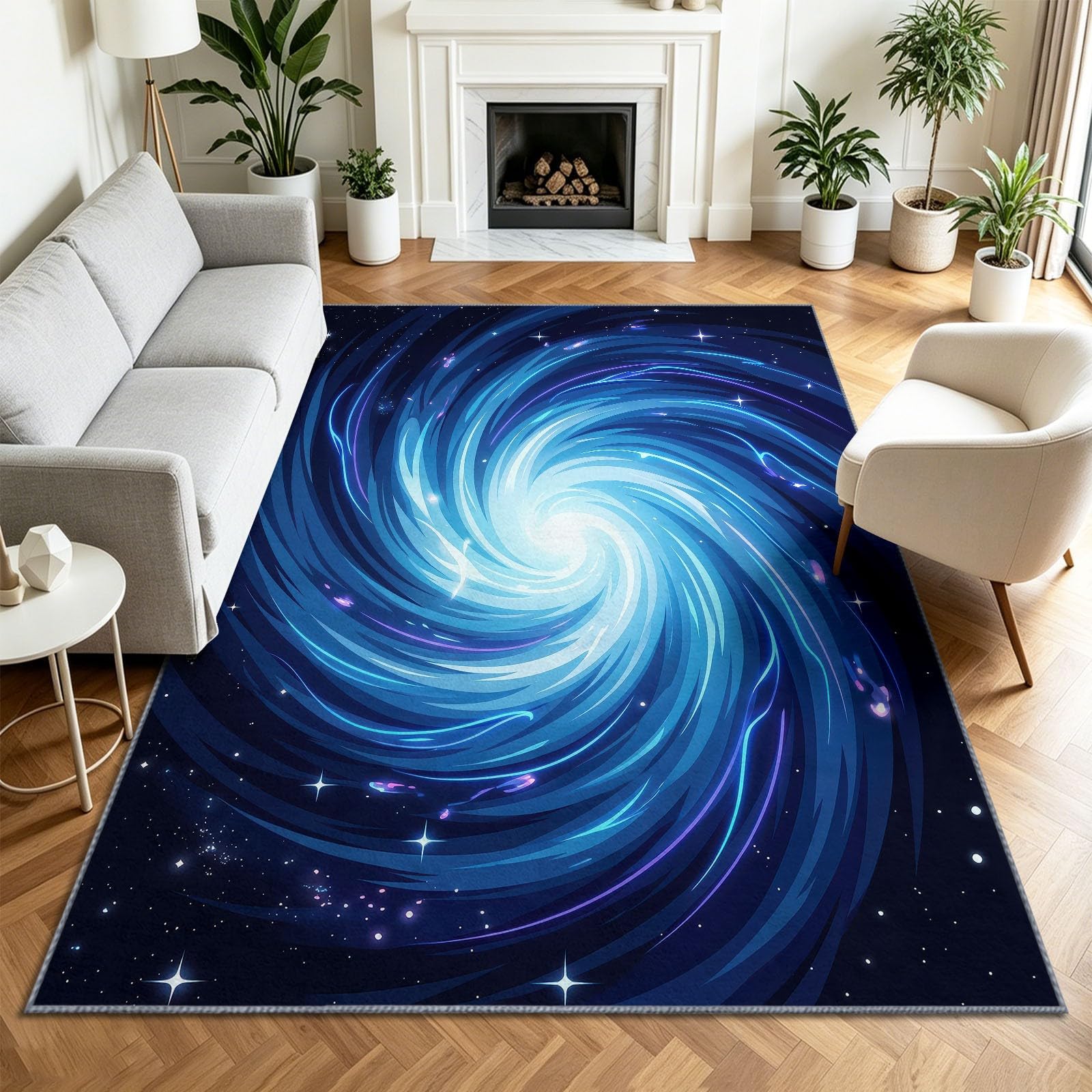 Tapis Salon Lavable en Machine 80 x 150 cm Galaxie Spirale Nébuleuse, Univers Fantastique Tapis de Chambre Doux et Antidérapant - Moquette Poils Courts Intérieure pour Salon Chambre d'enfant Bureau