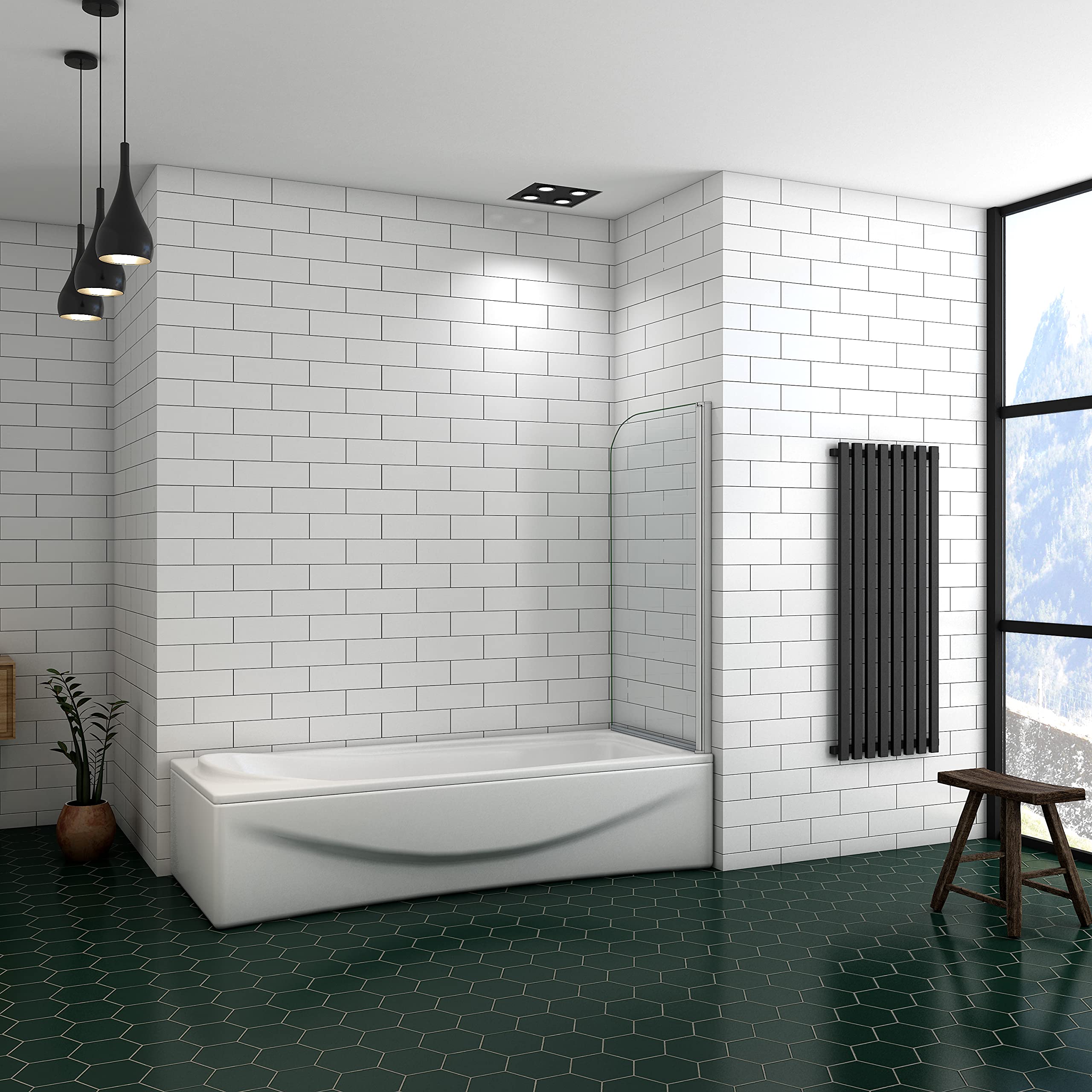 Ducha Casa 140x80cm Mampara de bañera abatible, Aluminio mate, Cristal 5mm templado