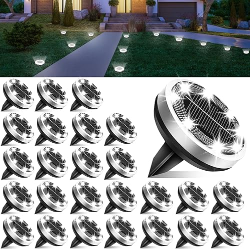 Miniatura 11 de Luces solares impermeables para exteriores, paquete de 12 8 LED, luz de suelo de acero inoxidable grueso, luces solares de jardín, iluminación de