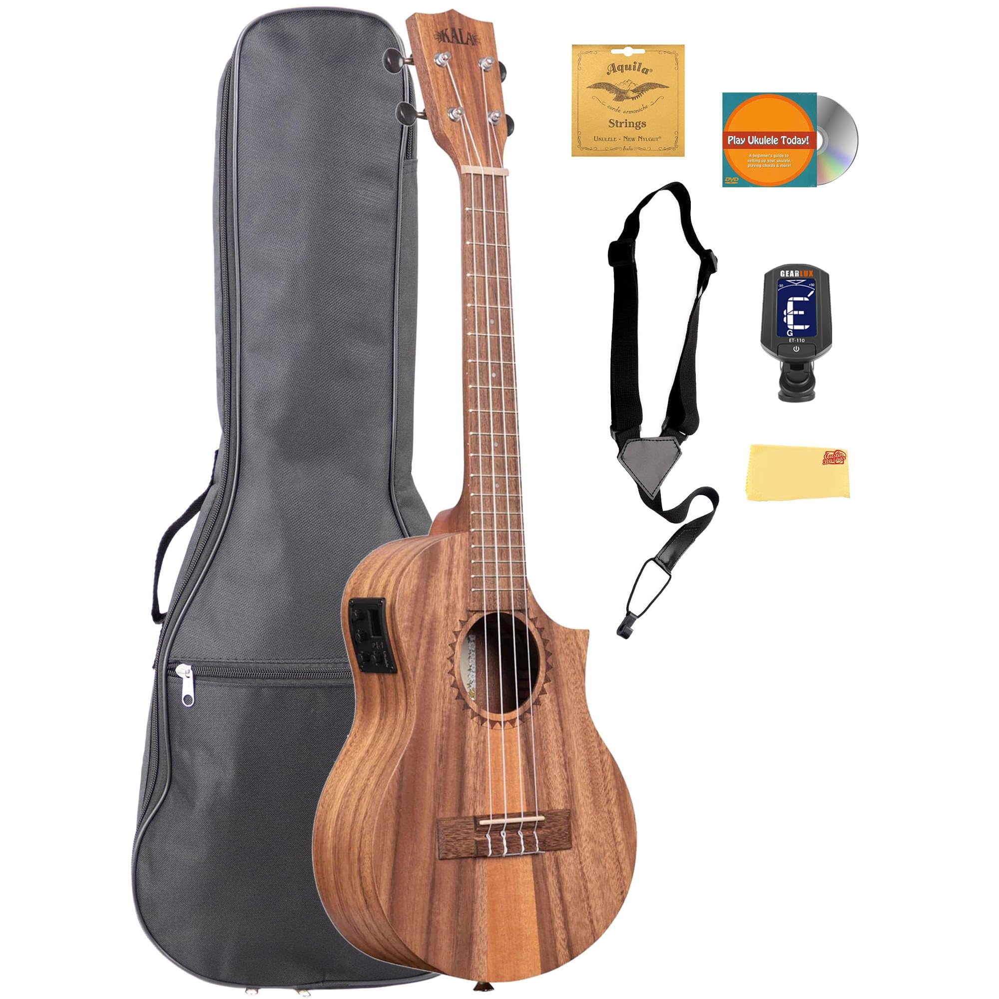 Ukulélé ténor Kala teck pan coupé pack accessoires complet accordeur housse sangle