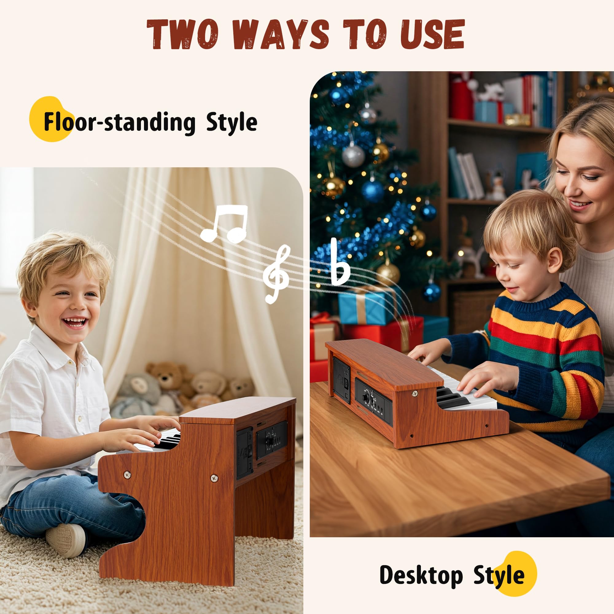 CAHAYA Piano Infantil de 25 Teclas - Piano Eléctrico para Niños de Madera con Partituras de Pianos y Pegatinas Indicadoras de Notas El Regalo Ideal para Jóvenes Músicos