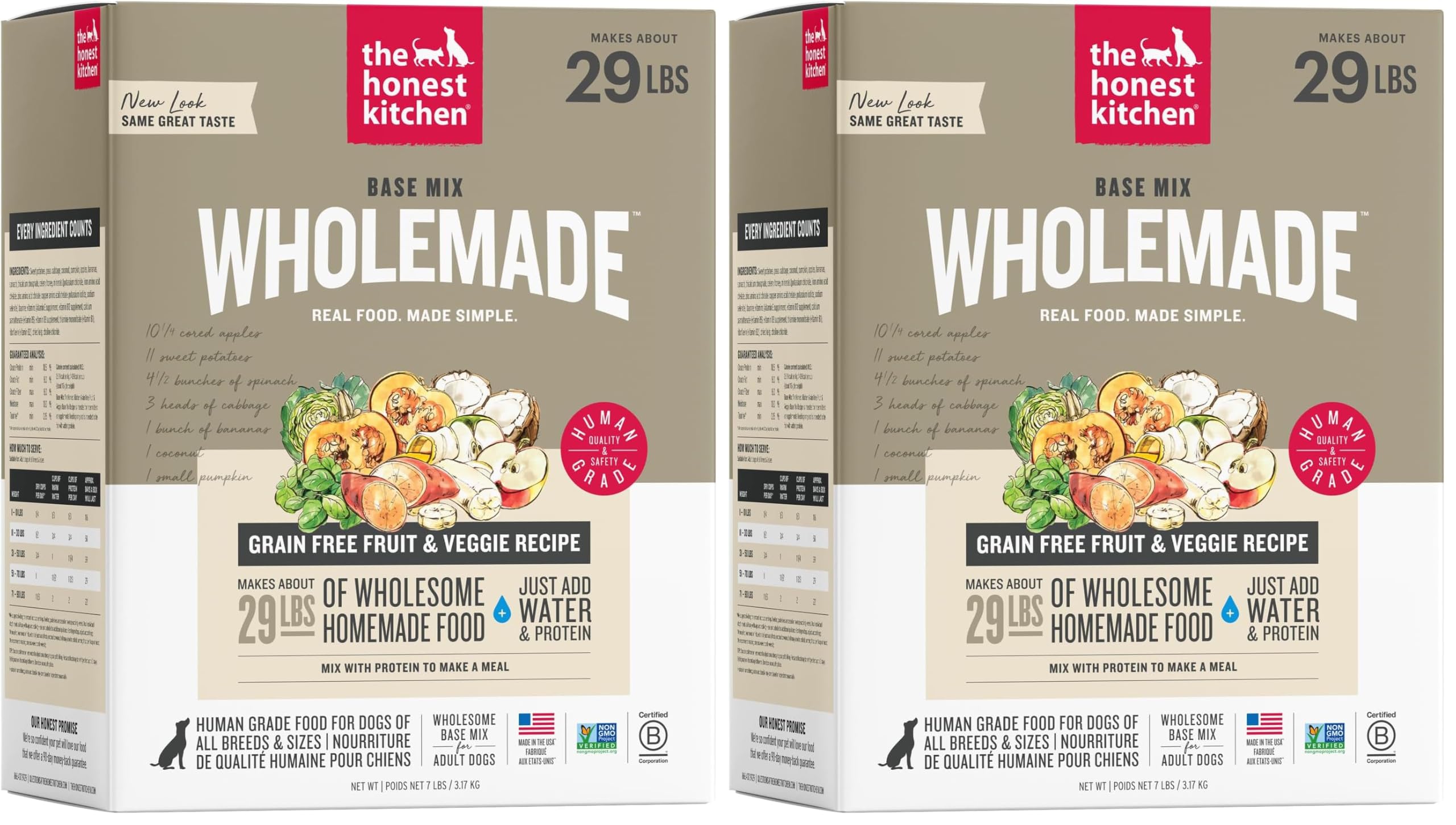 The Honest Kitchen Human Grade Wholemade™ Dehydrated Grain Free Fruit &amp; Veggie Base Mix Dog Food (Just Add Protein),7 lb Box,(Pack of 2)