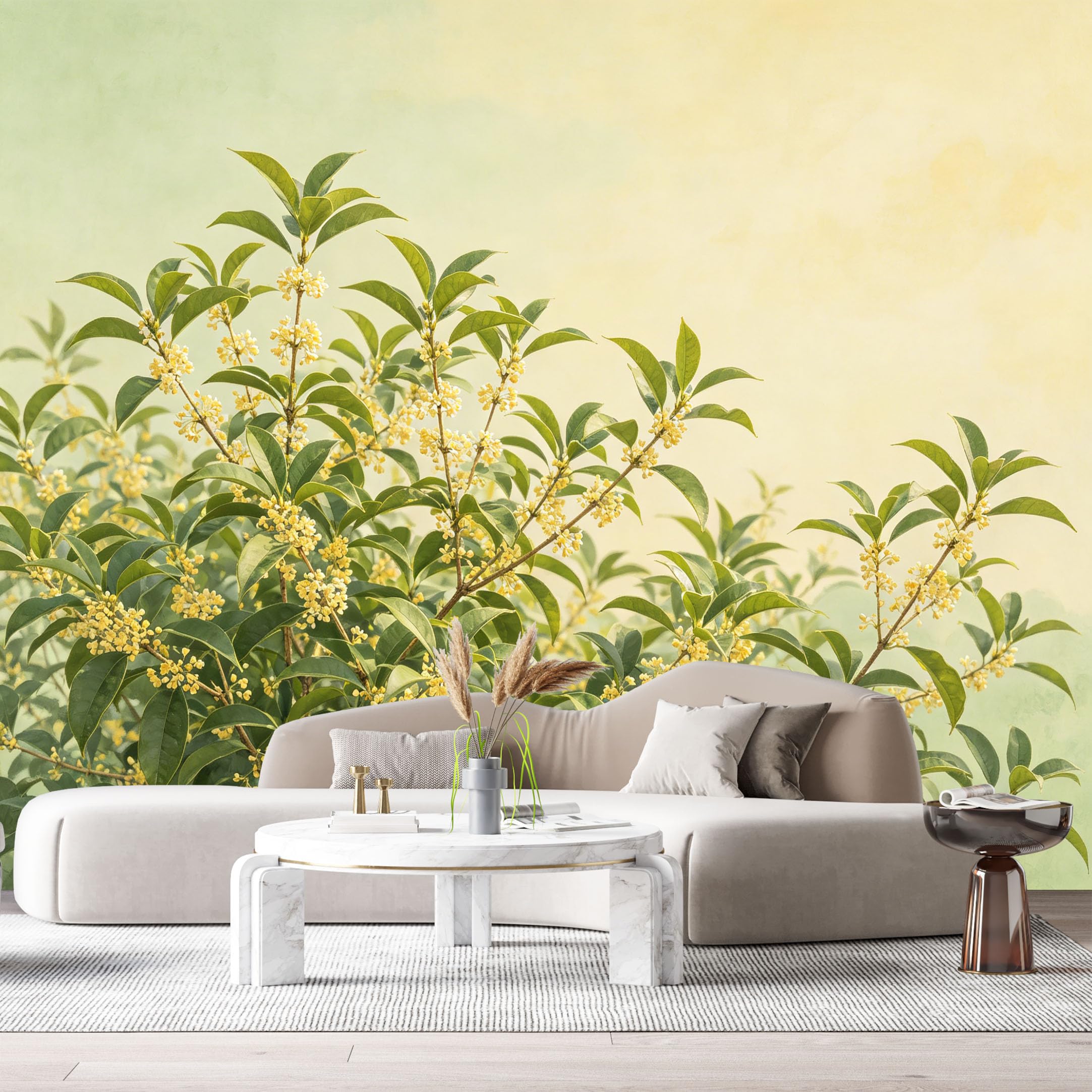Custom Size Wall Murals Botanical Yellow Blossom Branches Watercolor Natural Foliage SelfAdhesive Wall Fabric Removable Large Wallpaper for Photo Living Room
