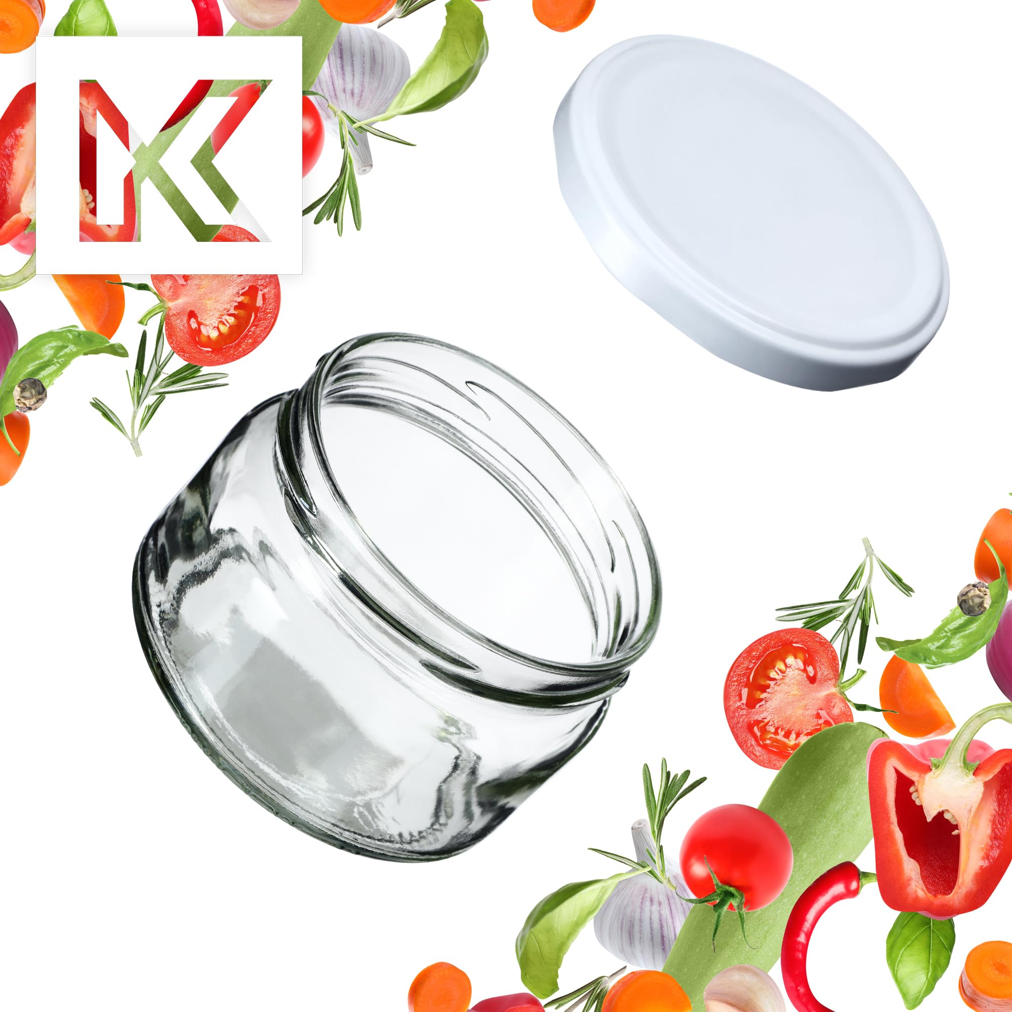 KADAX Małe słoiki na przetwory 250 ml, słoiki na dżem z pokrywką, hermetyczne słoiki na prezent, mini szklanki na miód i przyprawy (100 sztuk, białe)