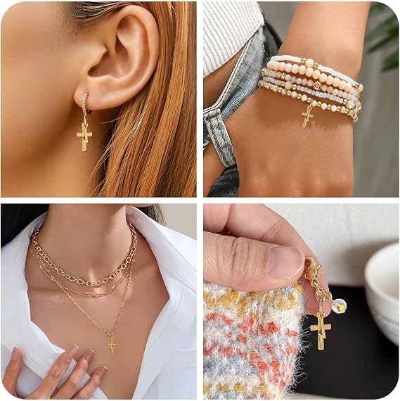 Craftdady Cross Charm 18K Gold Plated Cross Pendant Small Cross Easter Charm Stainless Steel Jump Ring for DIY Necklace Earring Bracelet Jewelry Making, NON-PRECIOUS METAL, No Gemstones