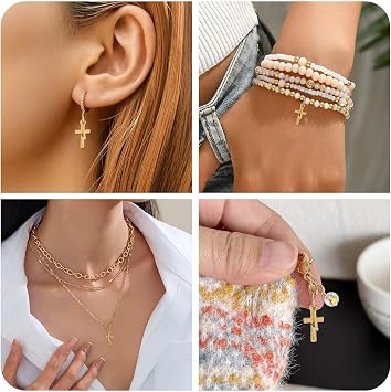 Craftdady Cross Charm 18K Gold Plated Cross Pendant Small Cross Easter Charm Stainless Steel Jump Ring for DIY Necklace Earring Bracelet Jewelry Making, NON-PRECIOUS METAL, No Gemstones