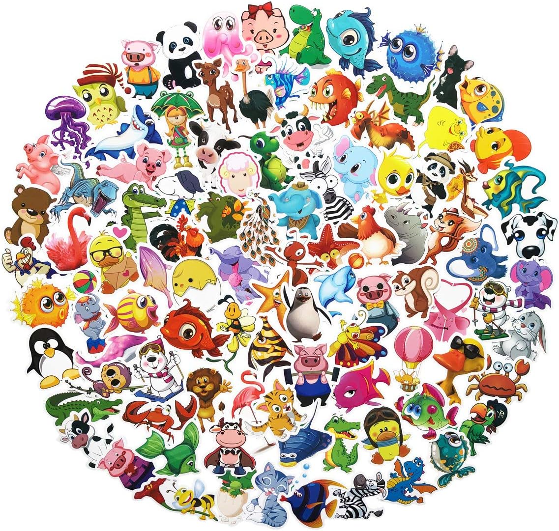100PCS Lovely Cartoon Animals Stickers Waterproof Laptop Astronaut Stickers Car Bicycle Suitcase Computer Water Bottle Mobile Phone Stickers Decals for Kids (Cartoon Animals 100)