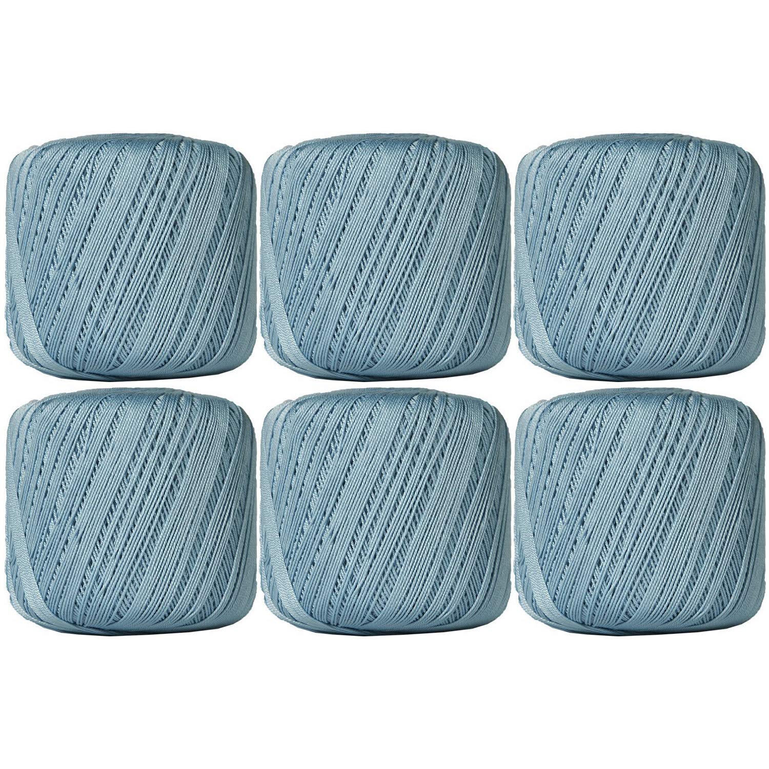 ThreadArt 100% Cotton Crochet Thread Size 10, 6 Ball Pack, Light Blue 19