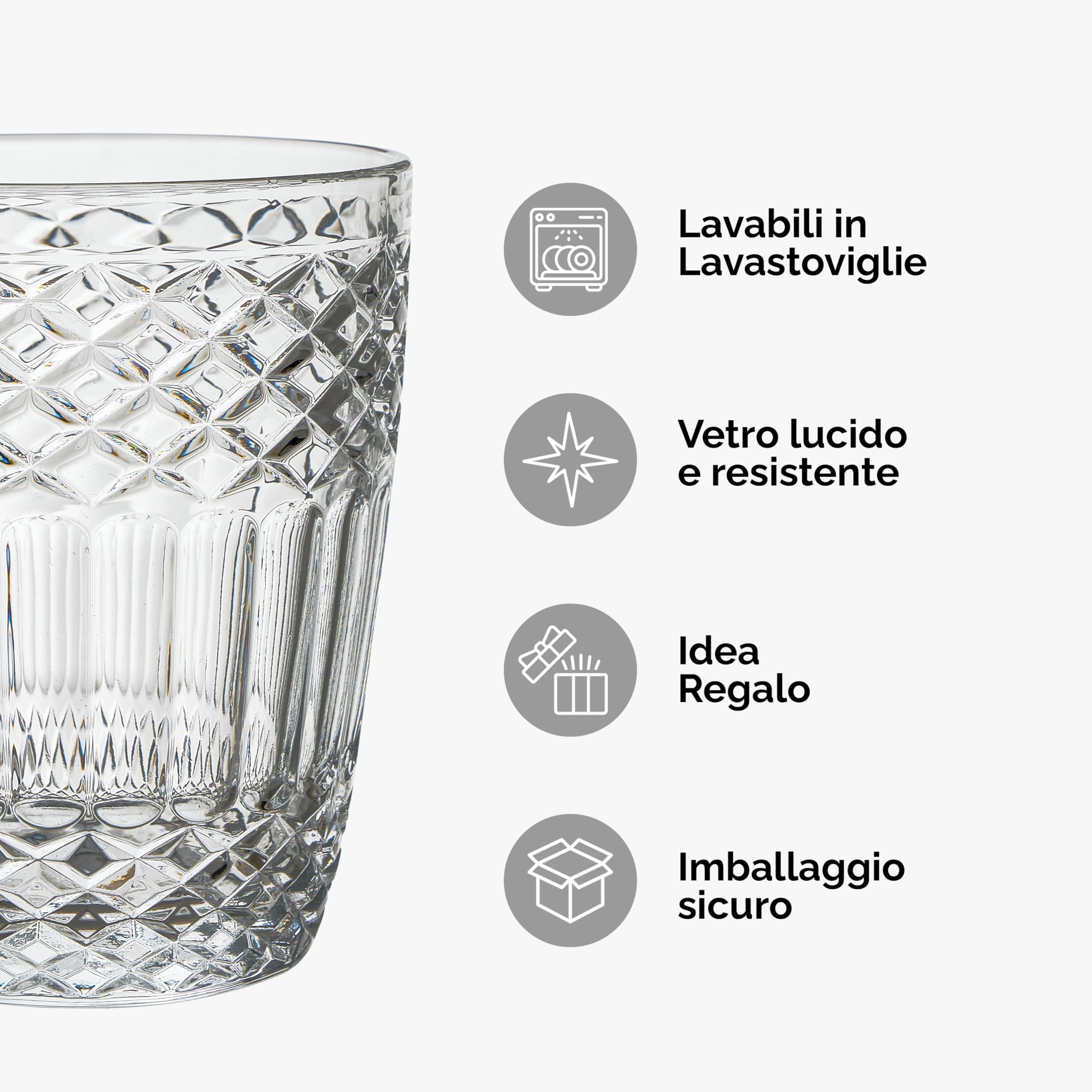 Juego De 6 Copas Baroni - Vidrio Con Relieve, 35cl, Lavavajillas