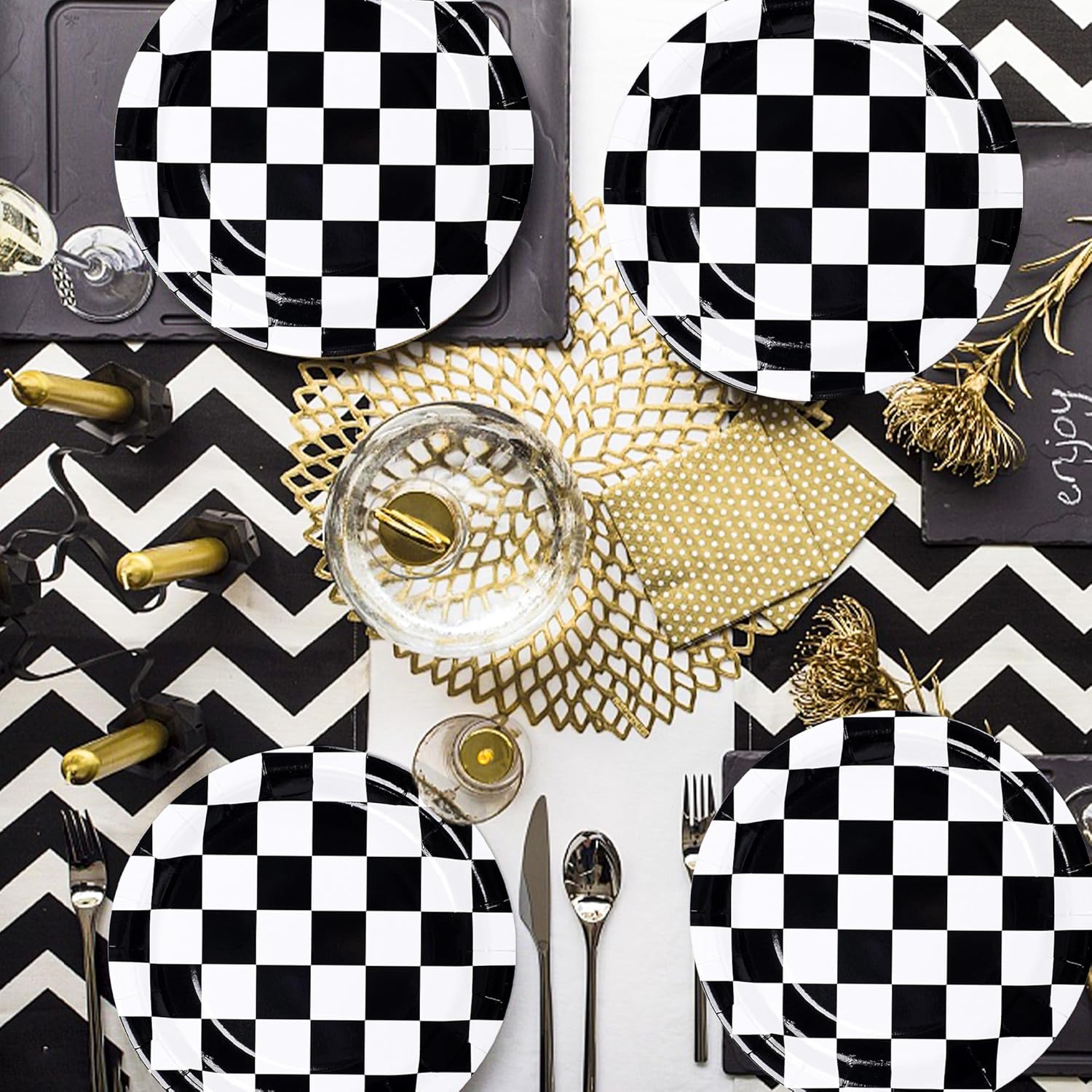 50 Packs Racing Car Paper Plates 9" Black and White Disposable Plates Checkered Flag Party Plates Round Dessert Dinner Paper Plate for Race Car Party Supplies Kids Birthday Tableware - Image 6