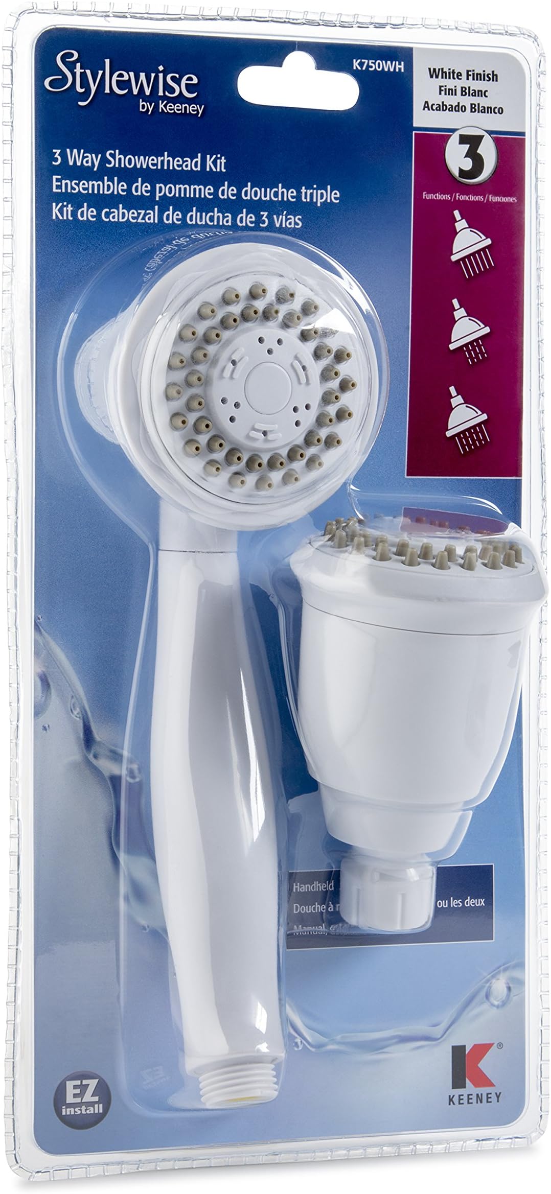 Plumb PakWhite K750WH Stylewise 3 Function 3 Way Shower Head Kit, Size