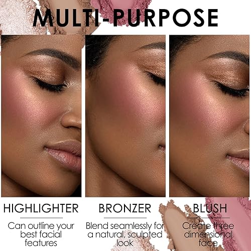 Miniatura 10 de FOCALLURE Paleta de rubor y resaltador, paleta de maquillaje 3 en 1, rubor mate libre de crueldad, iluminadores brillantes para un aspecto