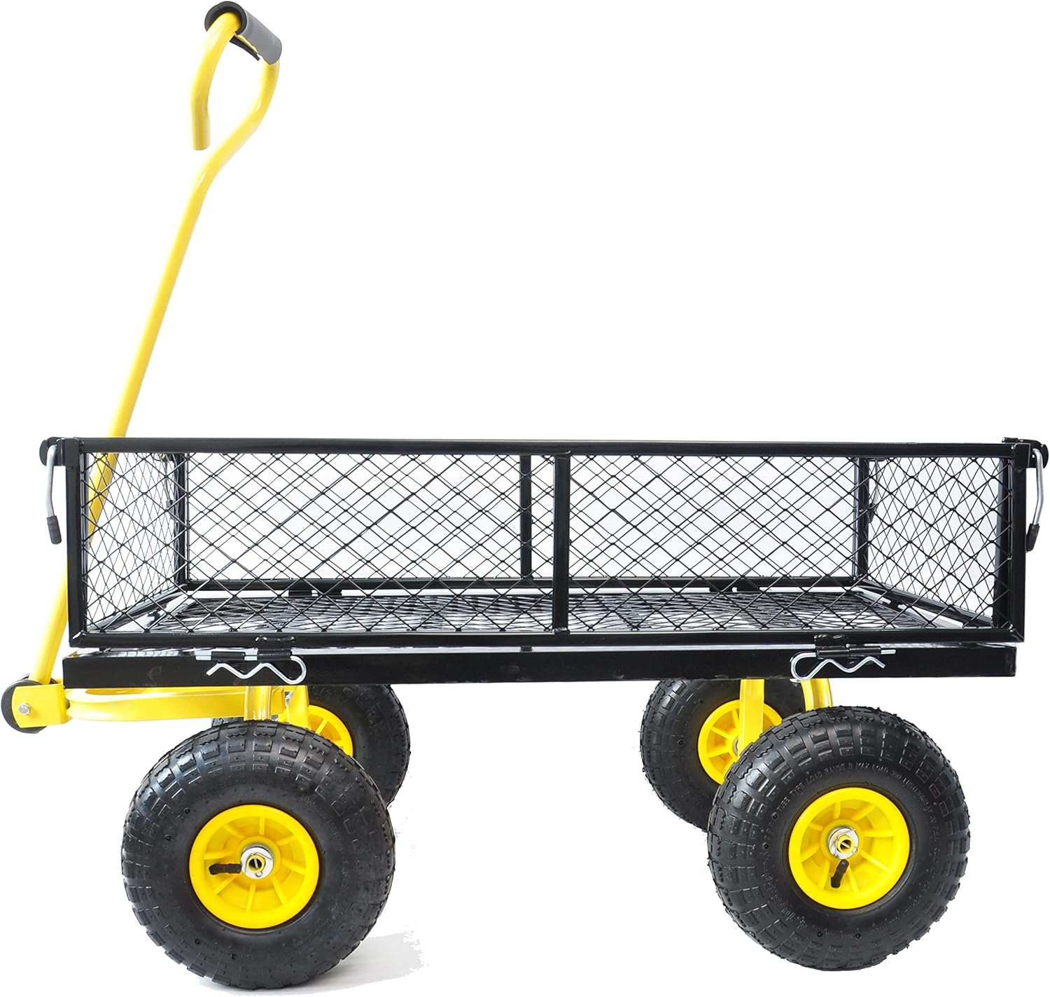 Garden Cart 900 Lbs Capacity Heavy Duty Steel Folding Wagon Utility Cart with Wheels, Removable Sides, Tire Pump, 180° Rotating Grip Handle for Garden, Farm, Yard, Lawn, Outdoor (Yellow)